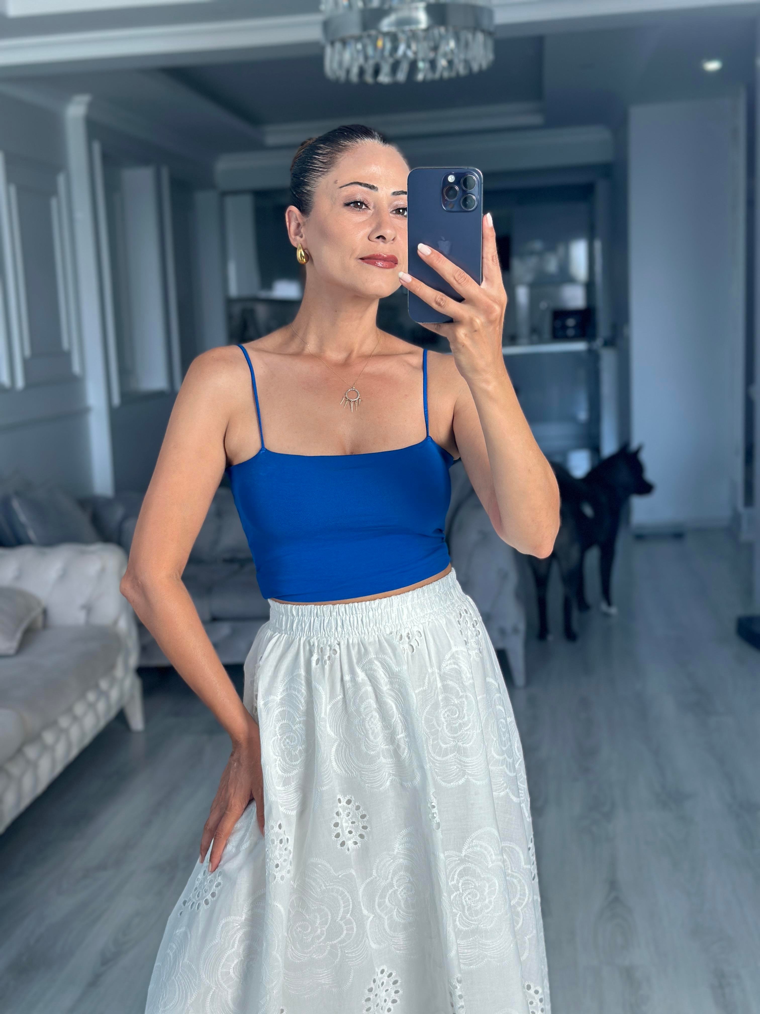 Saks Kuplu Lastik Askılı Kadın Body