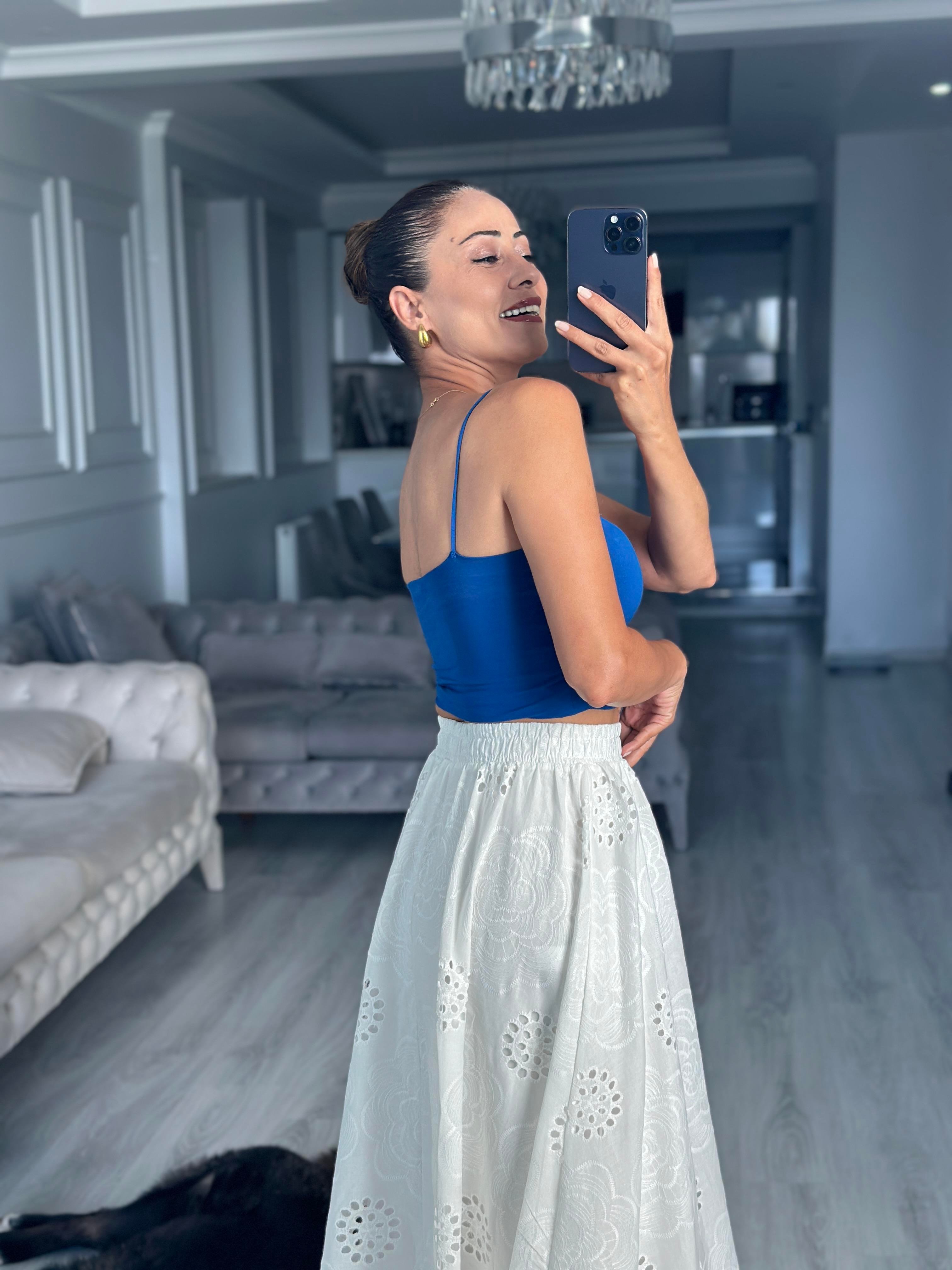 Saks Kuplu Lastik Askılı Kadın Body