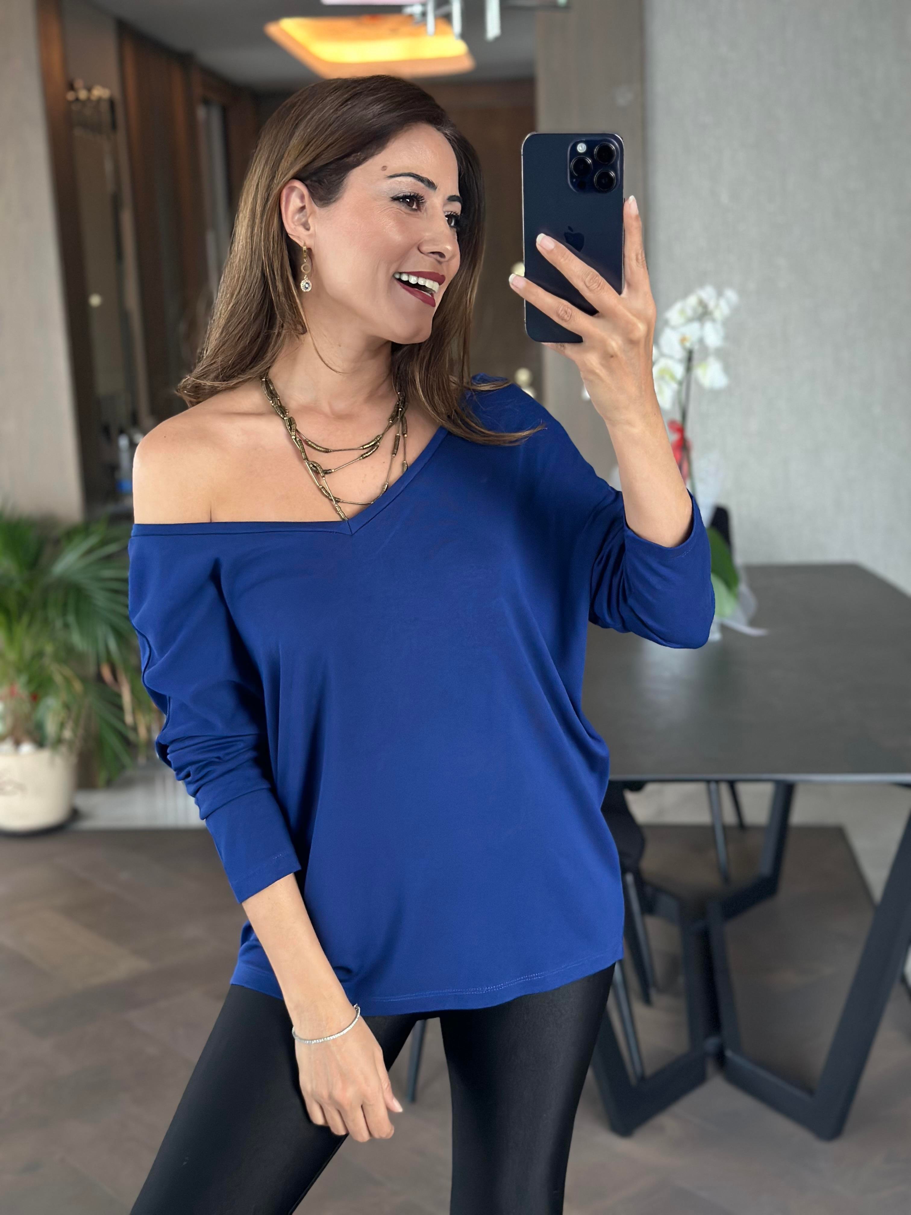 Saks Ön Arka V Yaka Uzun Kol Kadın Bluz