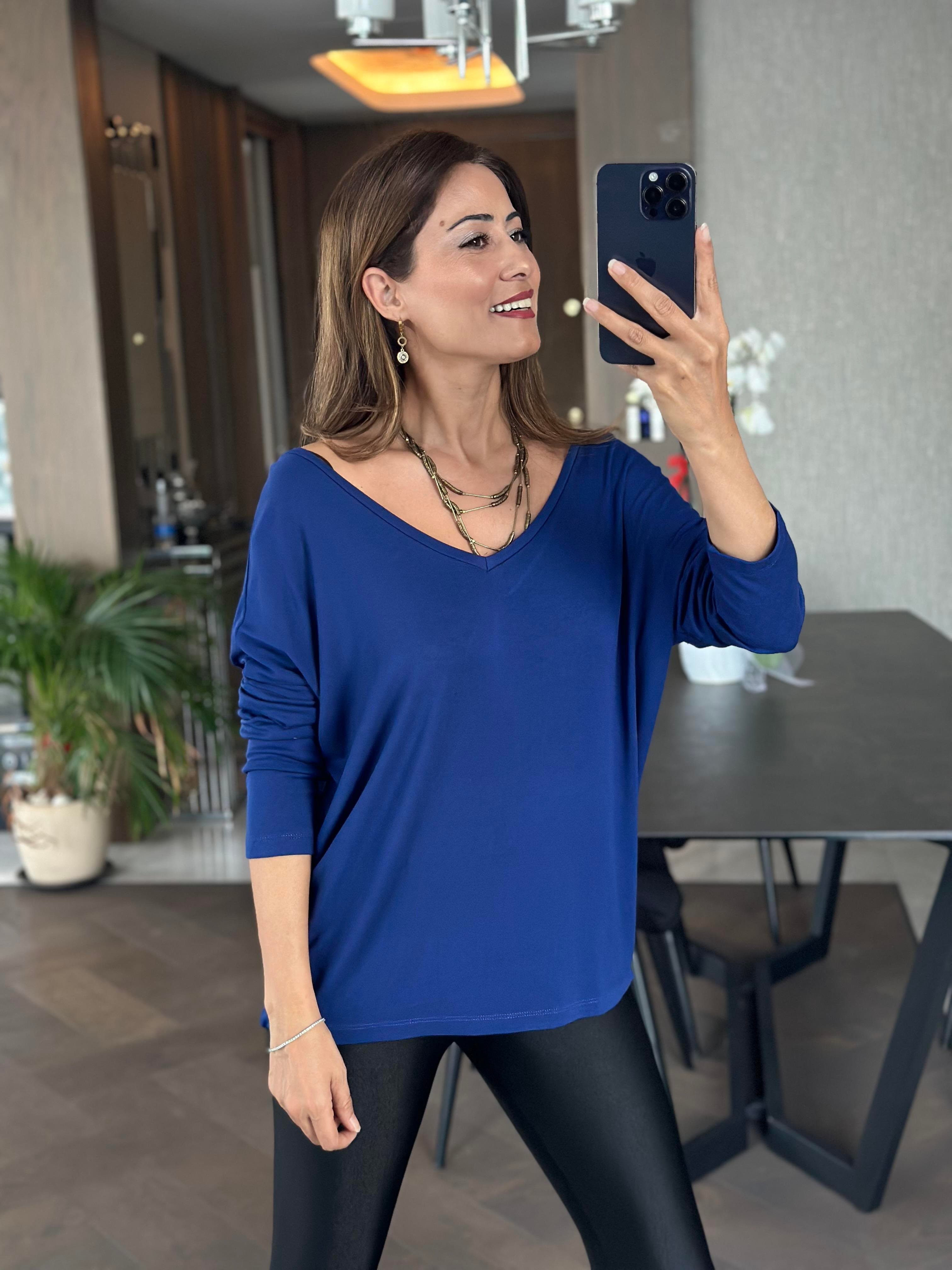 Saks Ön Arka V Yaka Uzun Kol Kadın Bluz