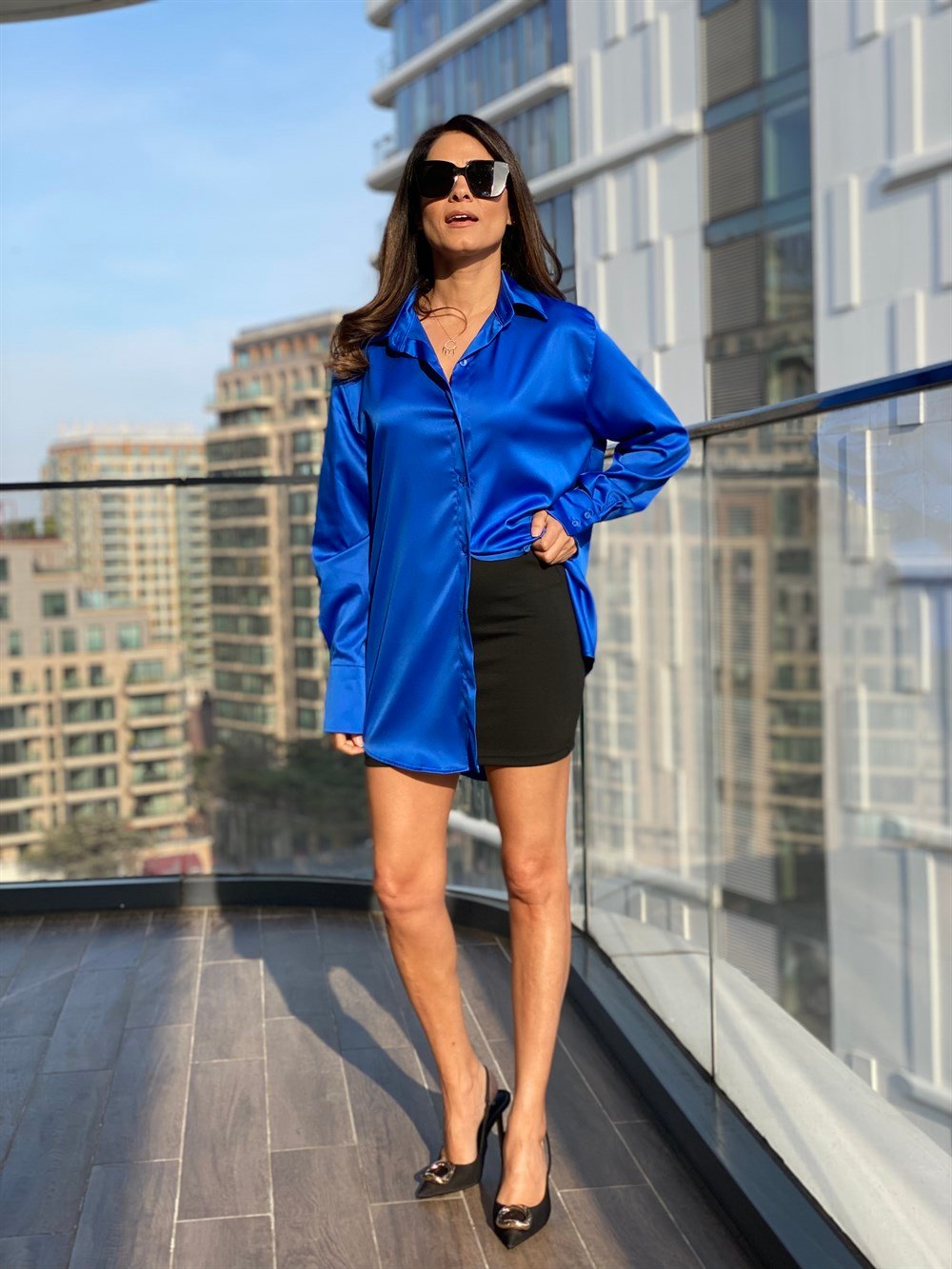 Saks Oversize Saten Gömlek