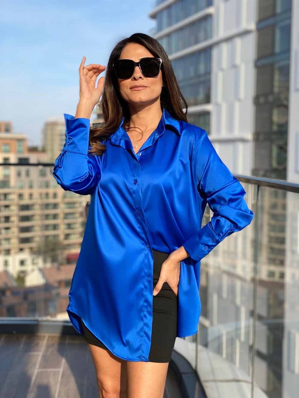 Saks Oversize Saten Gömlek