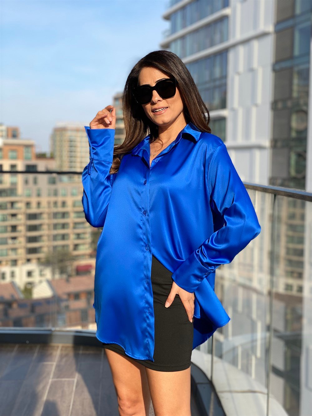 Saks Oversize Saten Gömlek