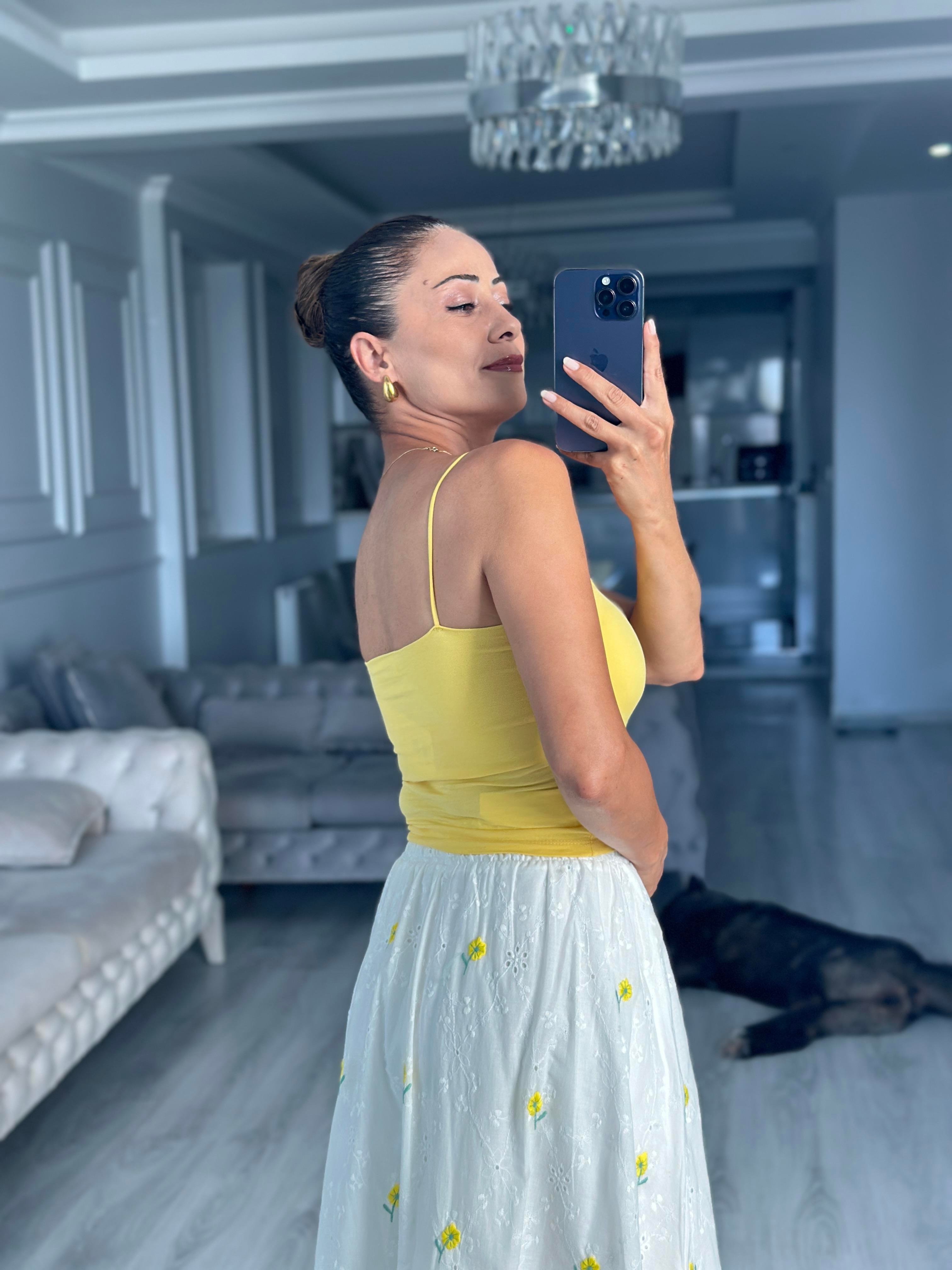 Sarı Kuplu Lastik Askılı Kadın Body