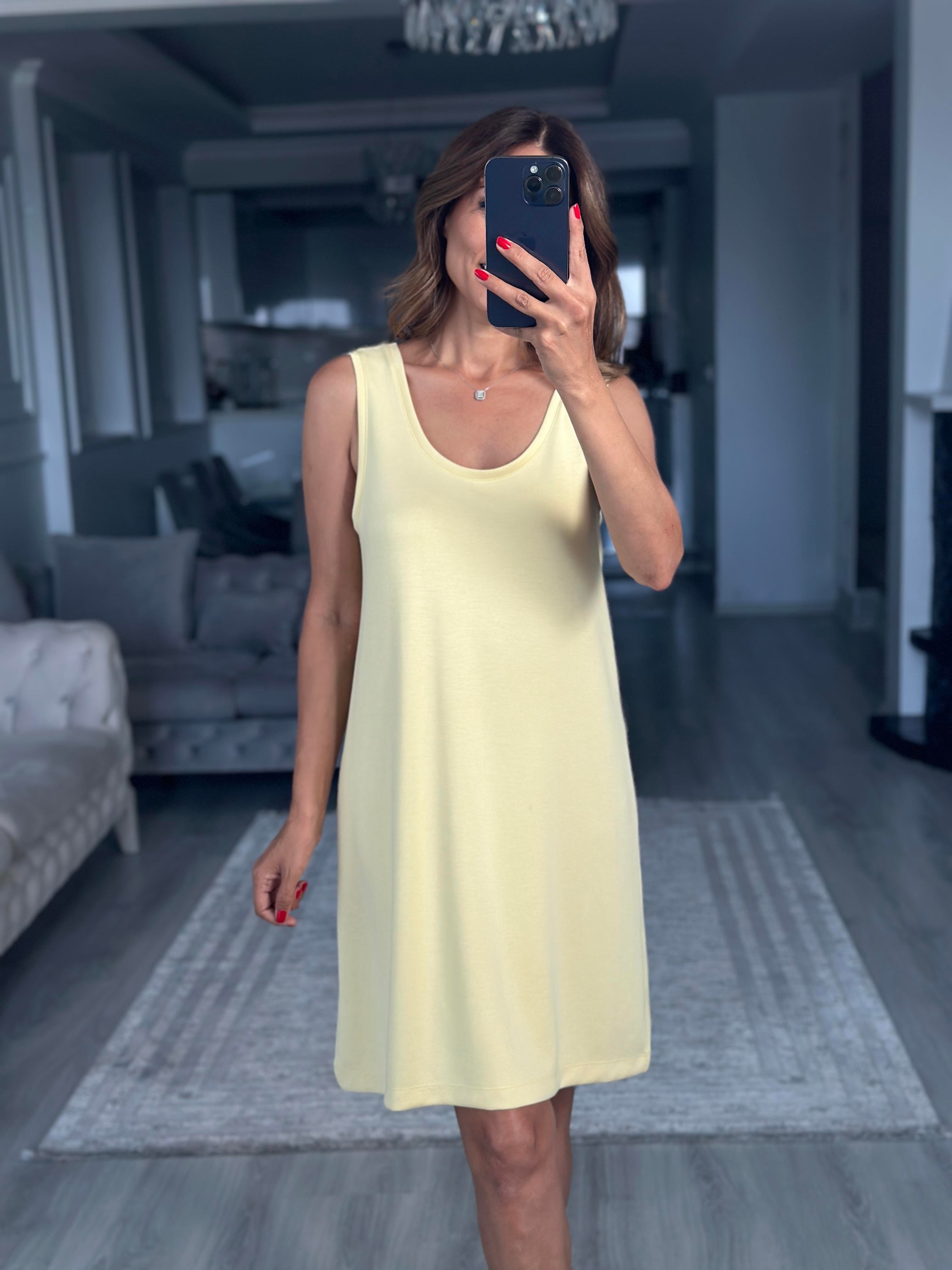 Sarı Ön Arka U Yaka  Basic Mini Kadın Elbise