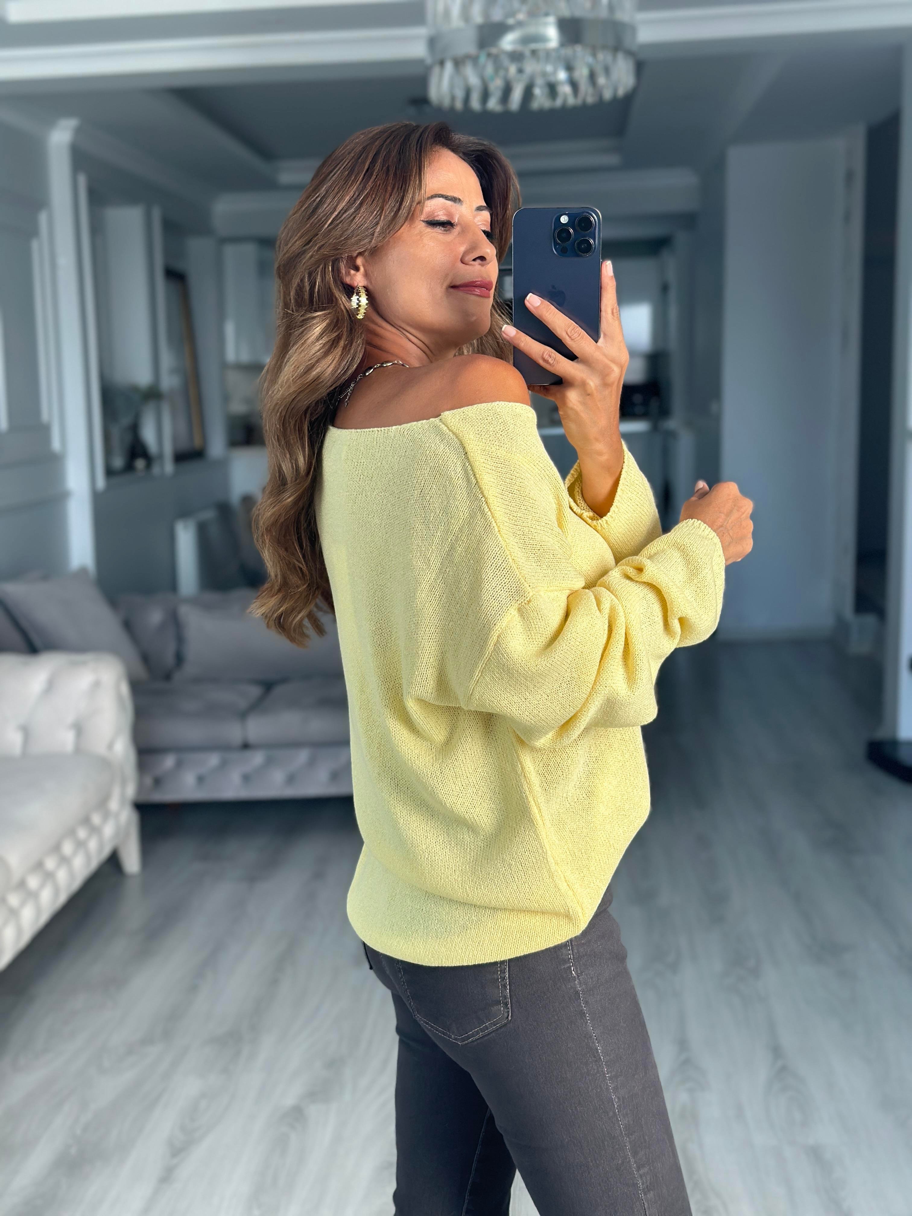 Sarı Oval Yaka Uzun Kol Kadın Triko Kazak