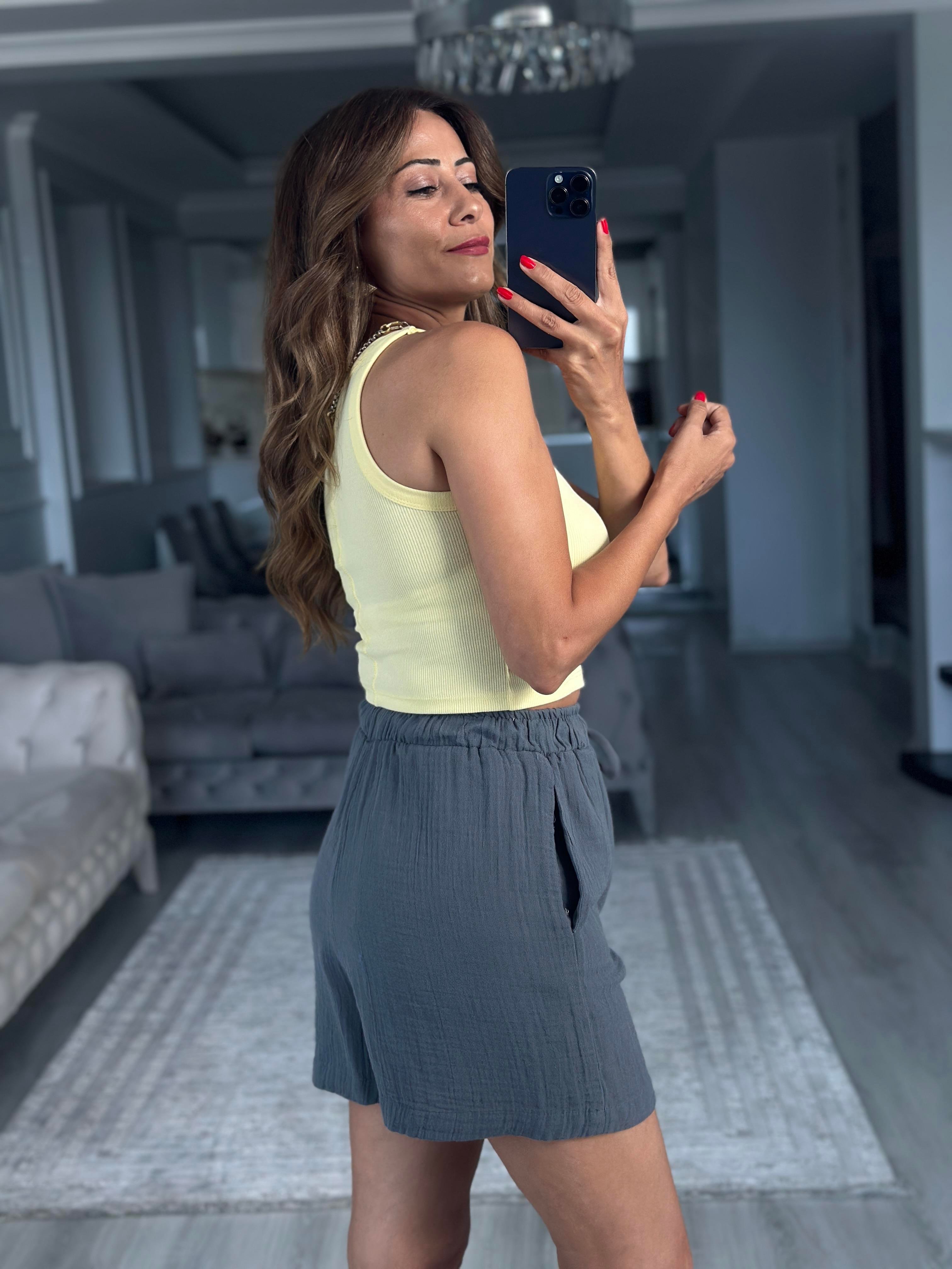 Sarı Yüzücü Yaka Crop Top Kadın Body