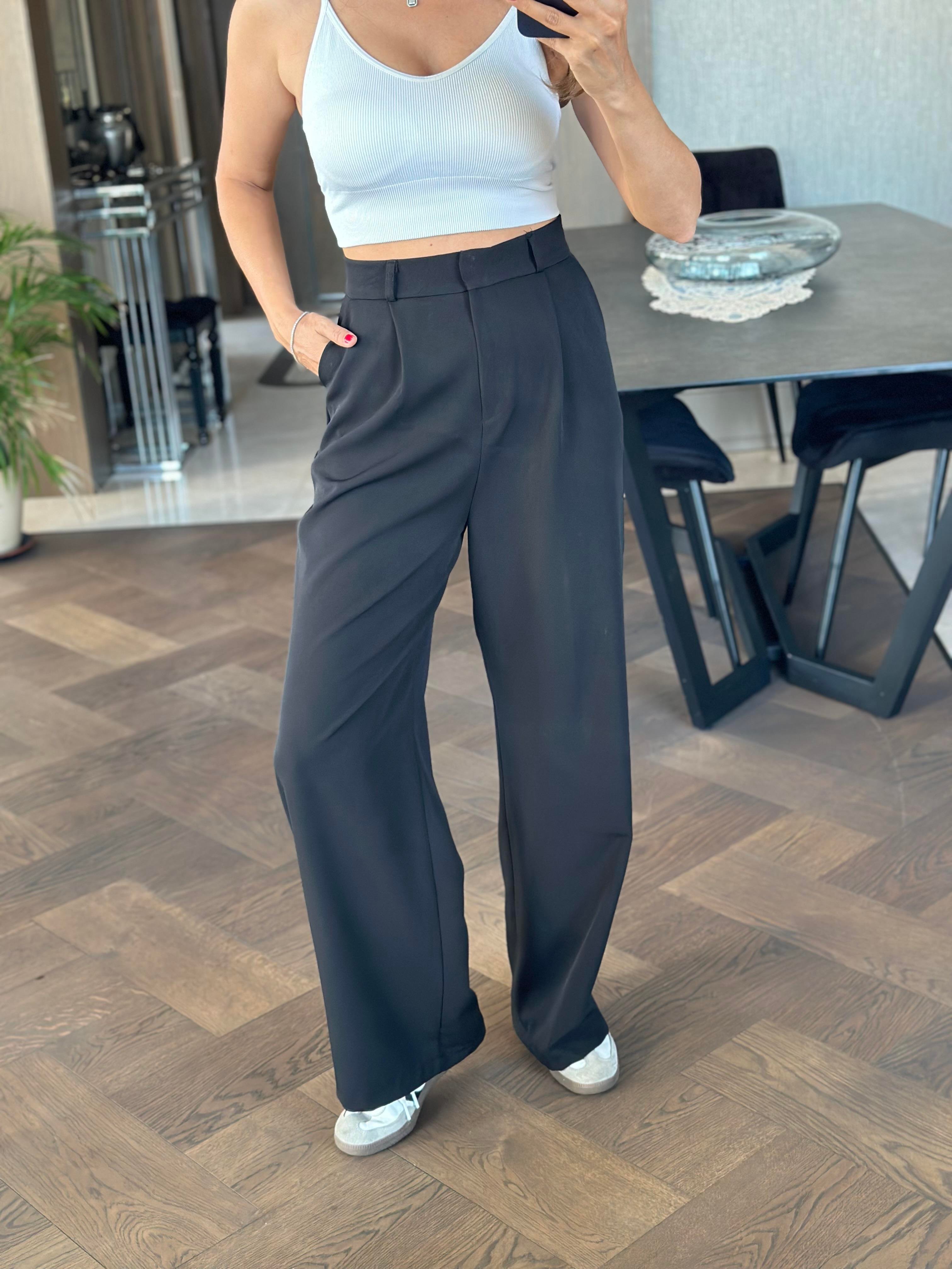 Siyah Atlas Kumaş Orjinal Marka Palazzo Kadın Pantolon