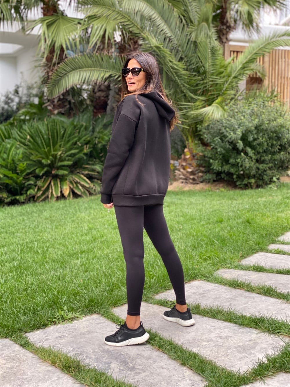Siyah  Basic Kapüşonlu Fermuarlı Kadın Sweatshirt