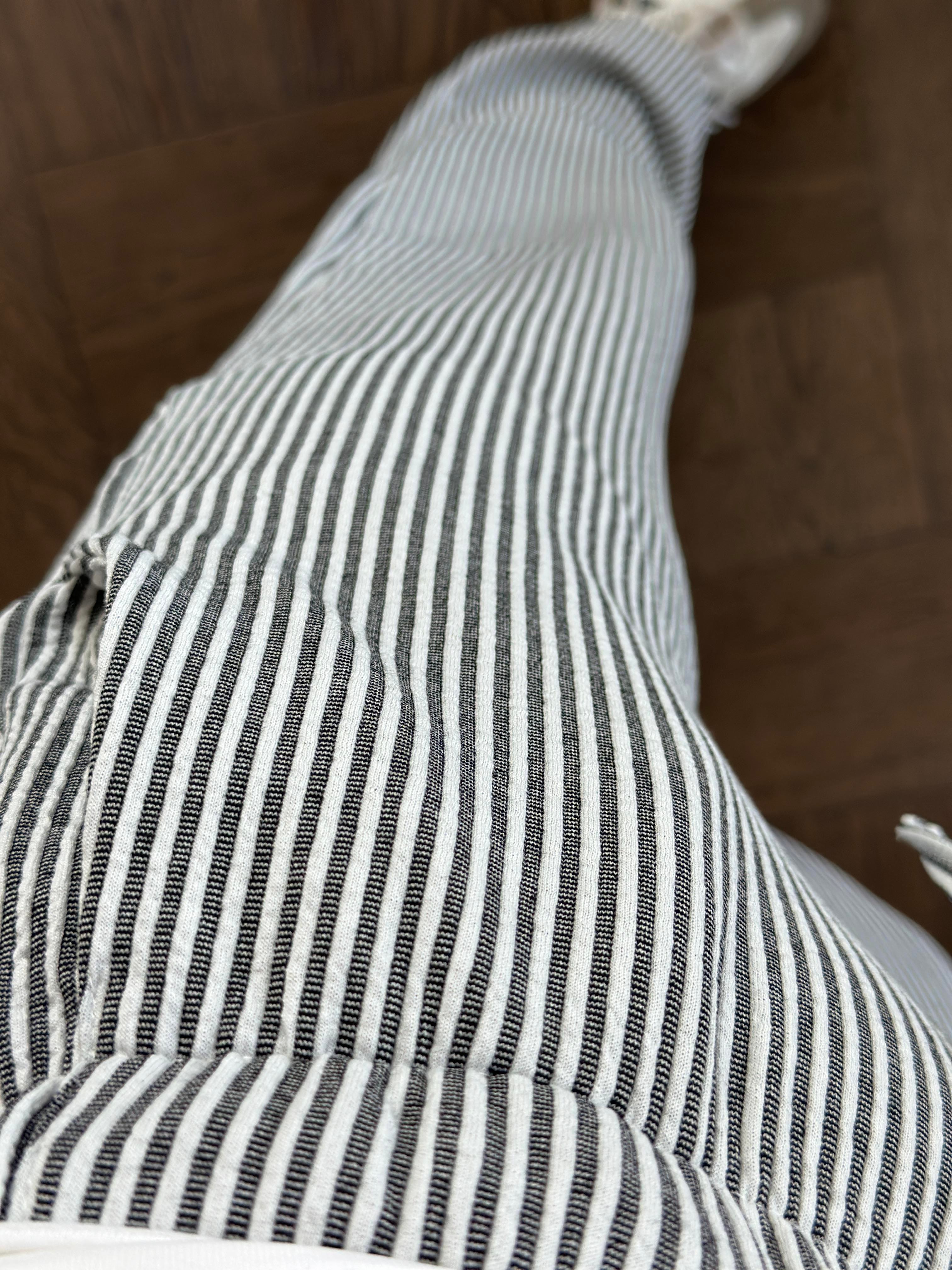 Siyah Çizgili Melanj Beli Lastikli Kadın Pantolon