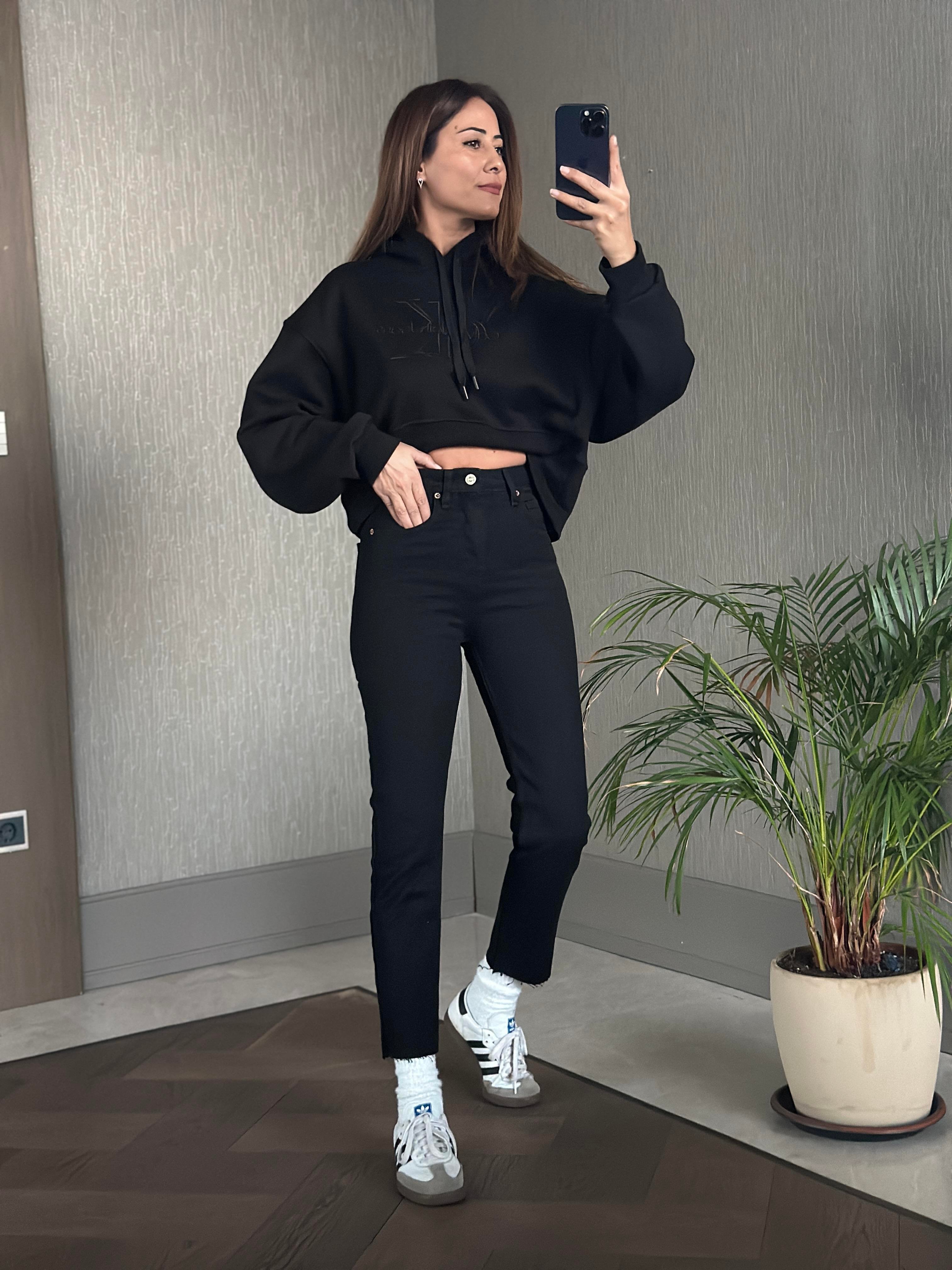 Siyah Ck Model Kapüşonlu Kadın Sweatshirt