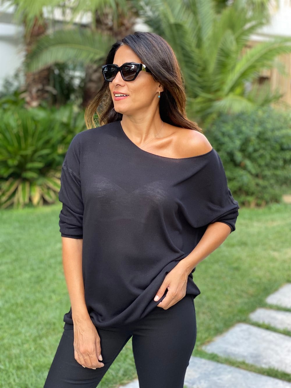 Siyah Düz Merserize Kadın Bluz