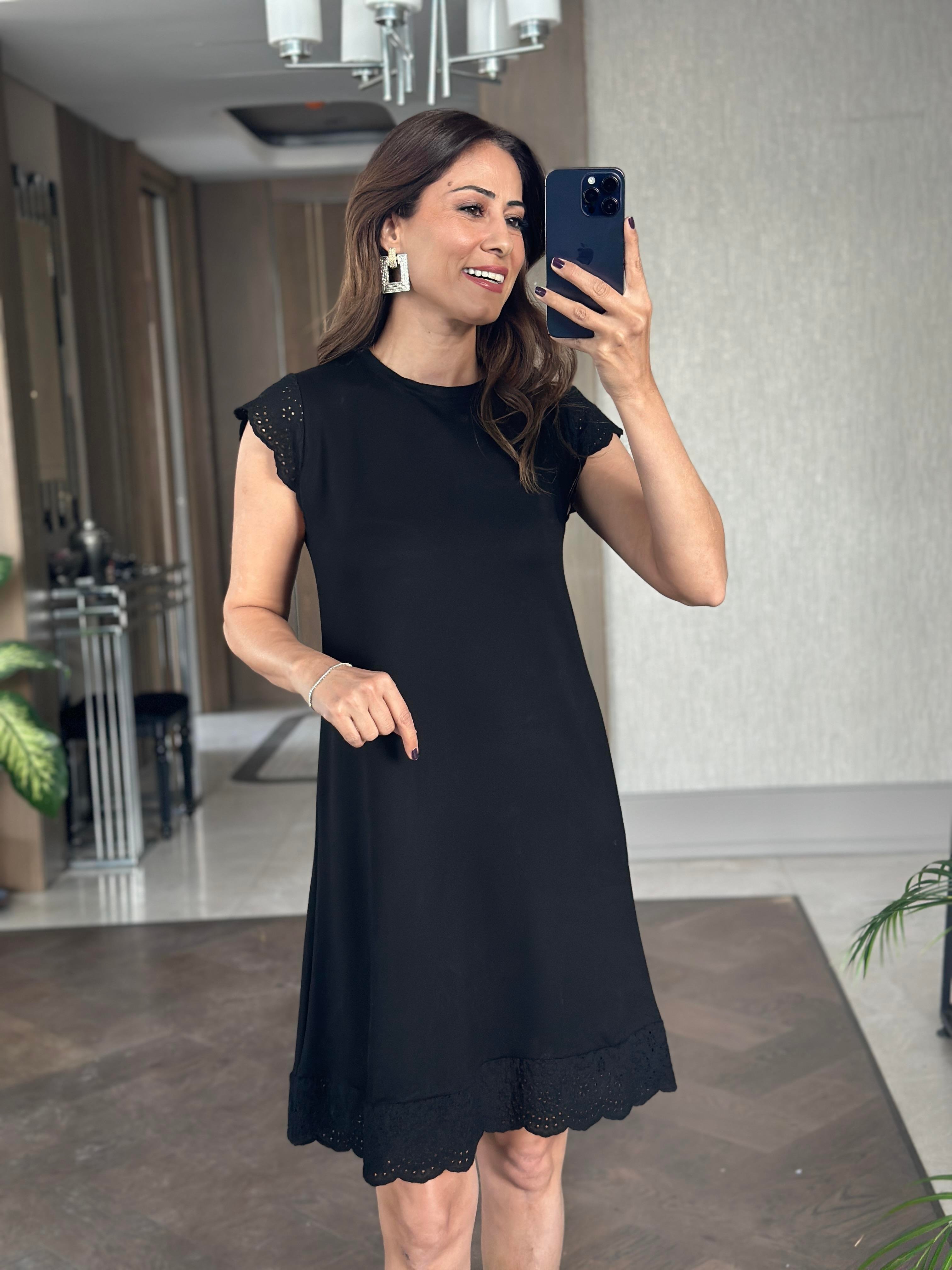 Siyah Fisto Detay Bisiklet Yaka Örme Kadın Mini Elbise 