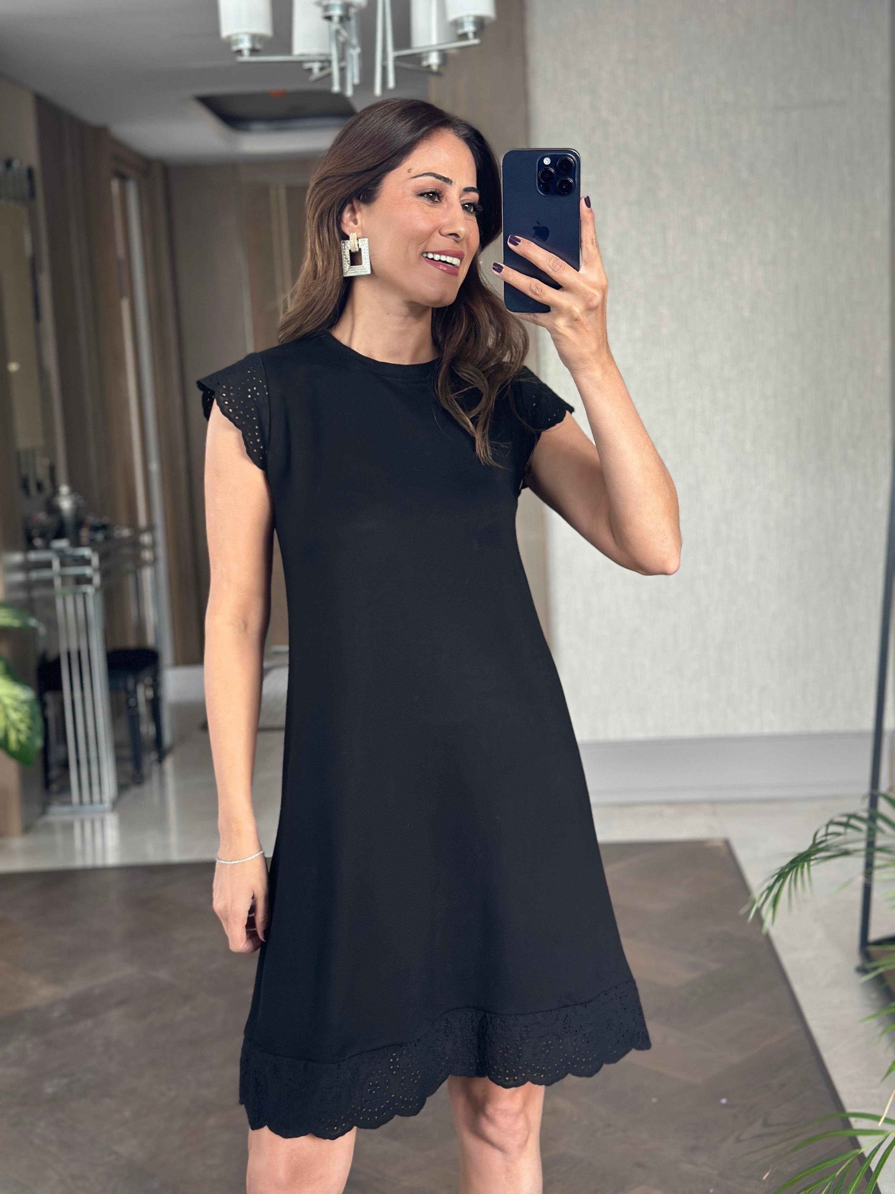 Siyah Fisto Detay Bisiklet Yaka Örme Kadın Mini Elbise 