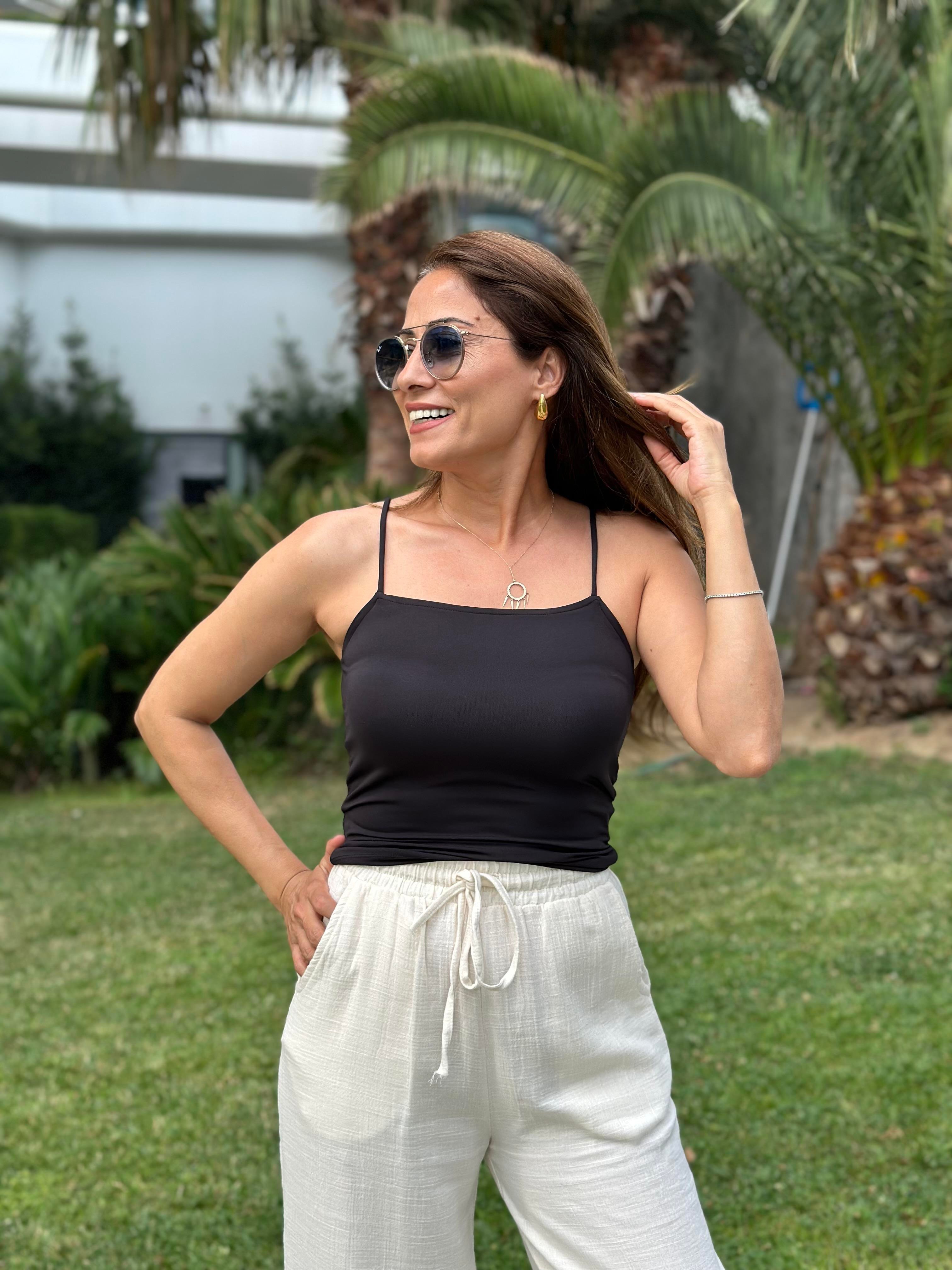 Siyah İp Askılı Kare Yaka Kadın Body