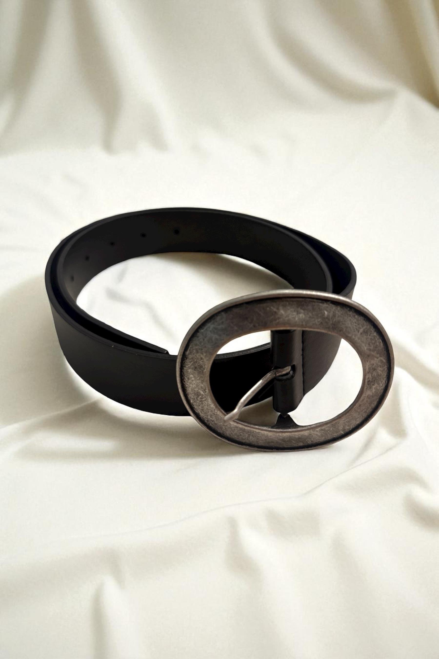 Siyah Kalay Oval Tokalı Kadın Kemer