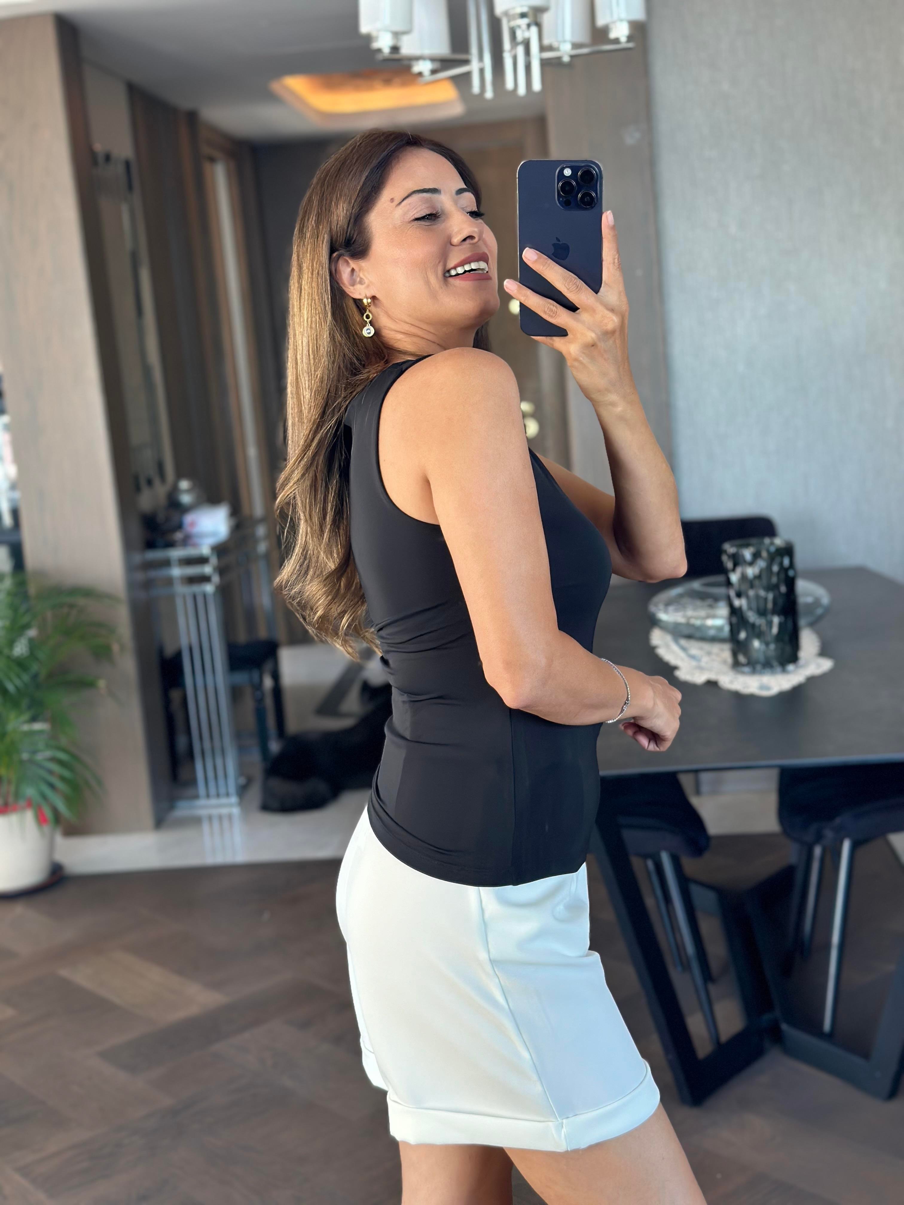 Siyah Karol Kalın Askılı U Yaka  Kadın Body