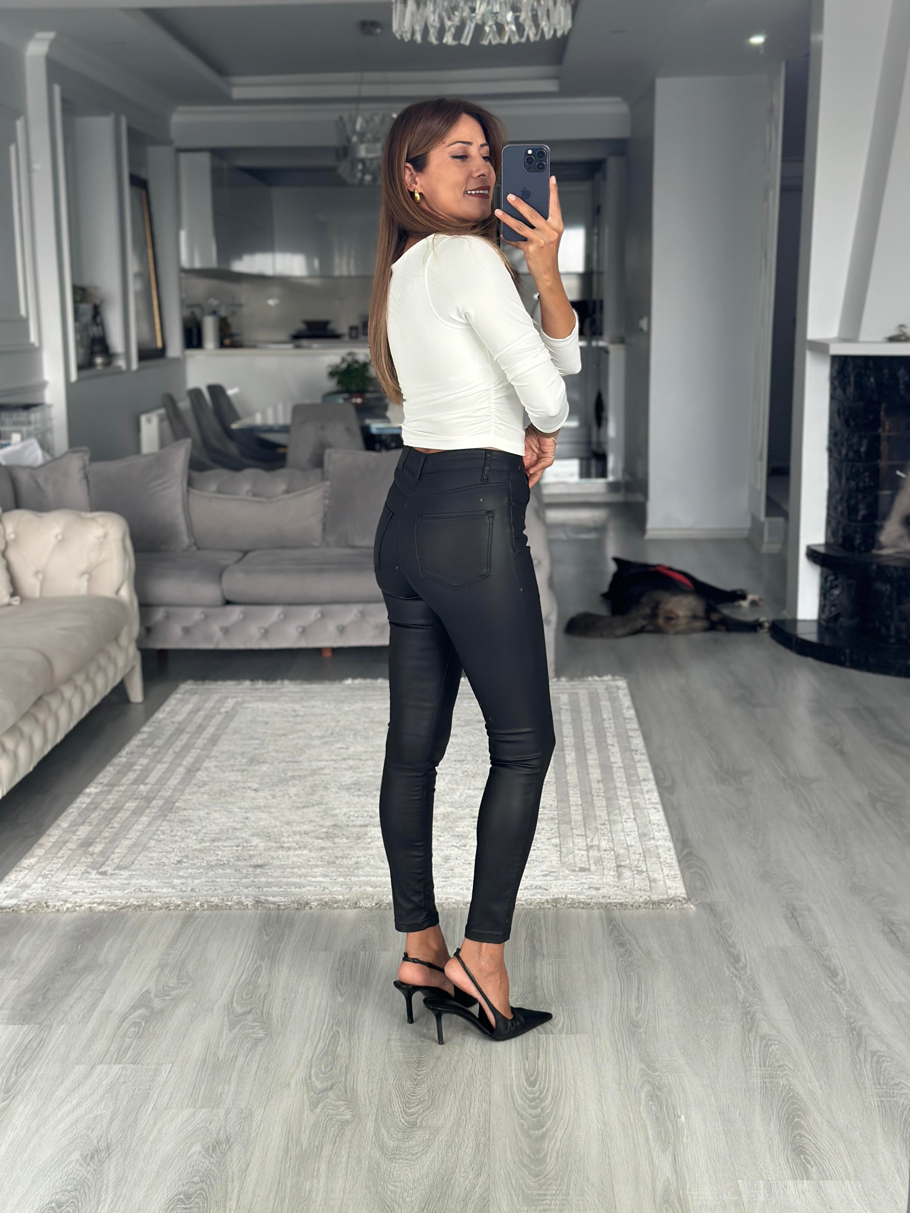 Siyah Lacarino Mum Kaplamalı Skinny Kadın Jean Pantolon