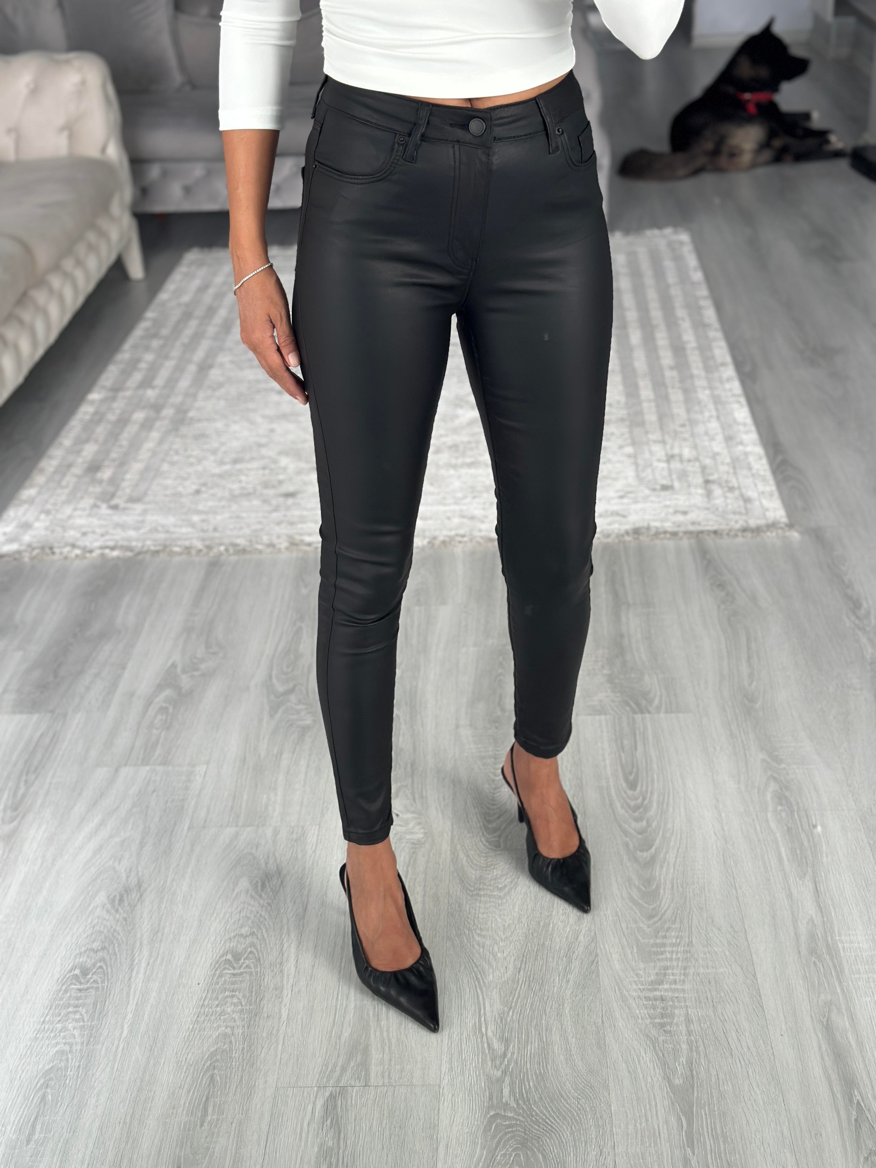 Siyah Lacarino Mum Kaplamalı Skinny Kadın Jean Pantolon