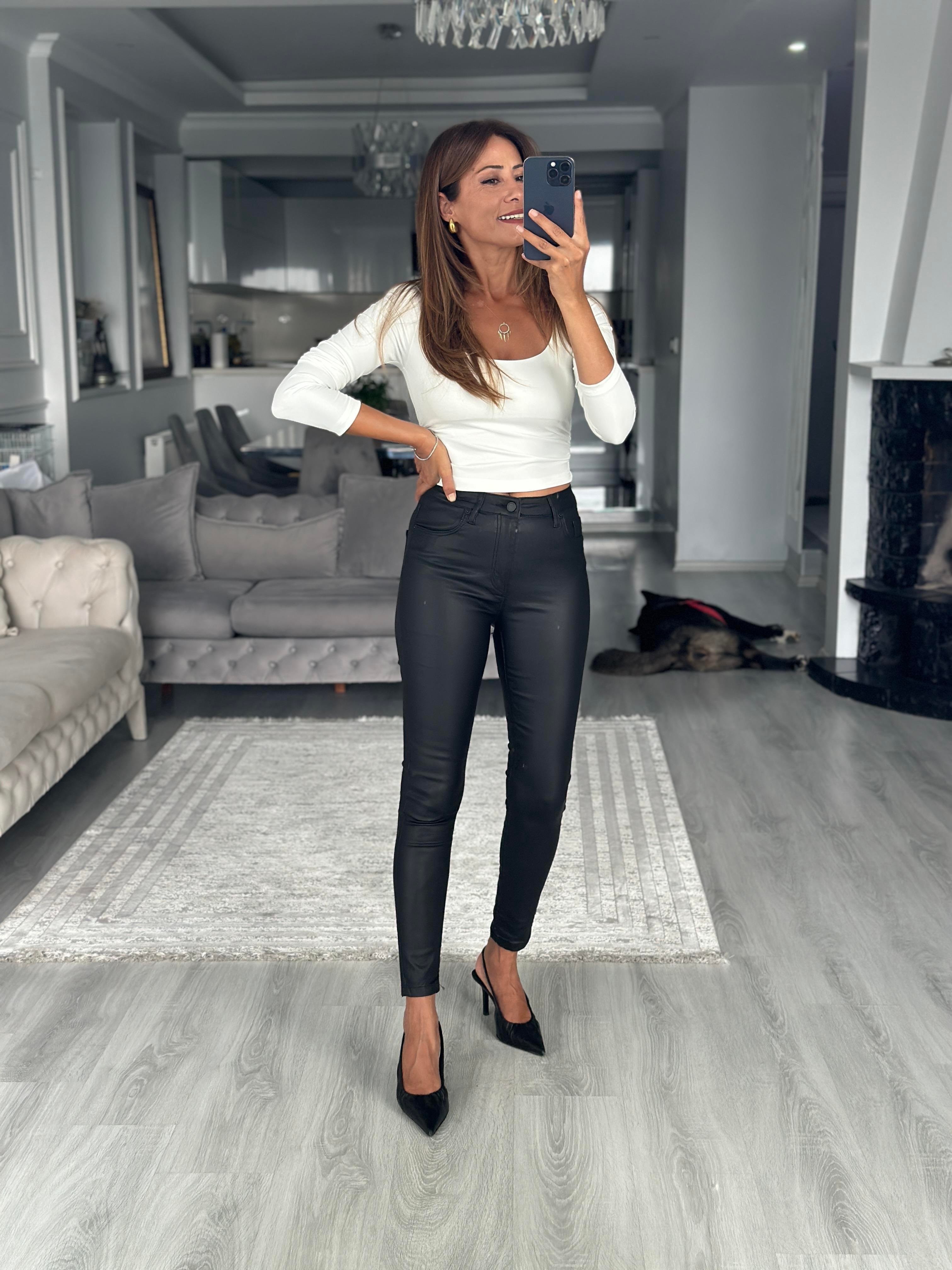 Siyah Lacarino Mum Kaplamalı Skinny Kadın Jean Pantolon
