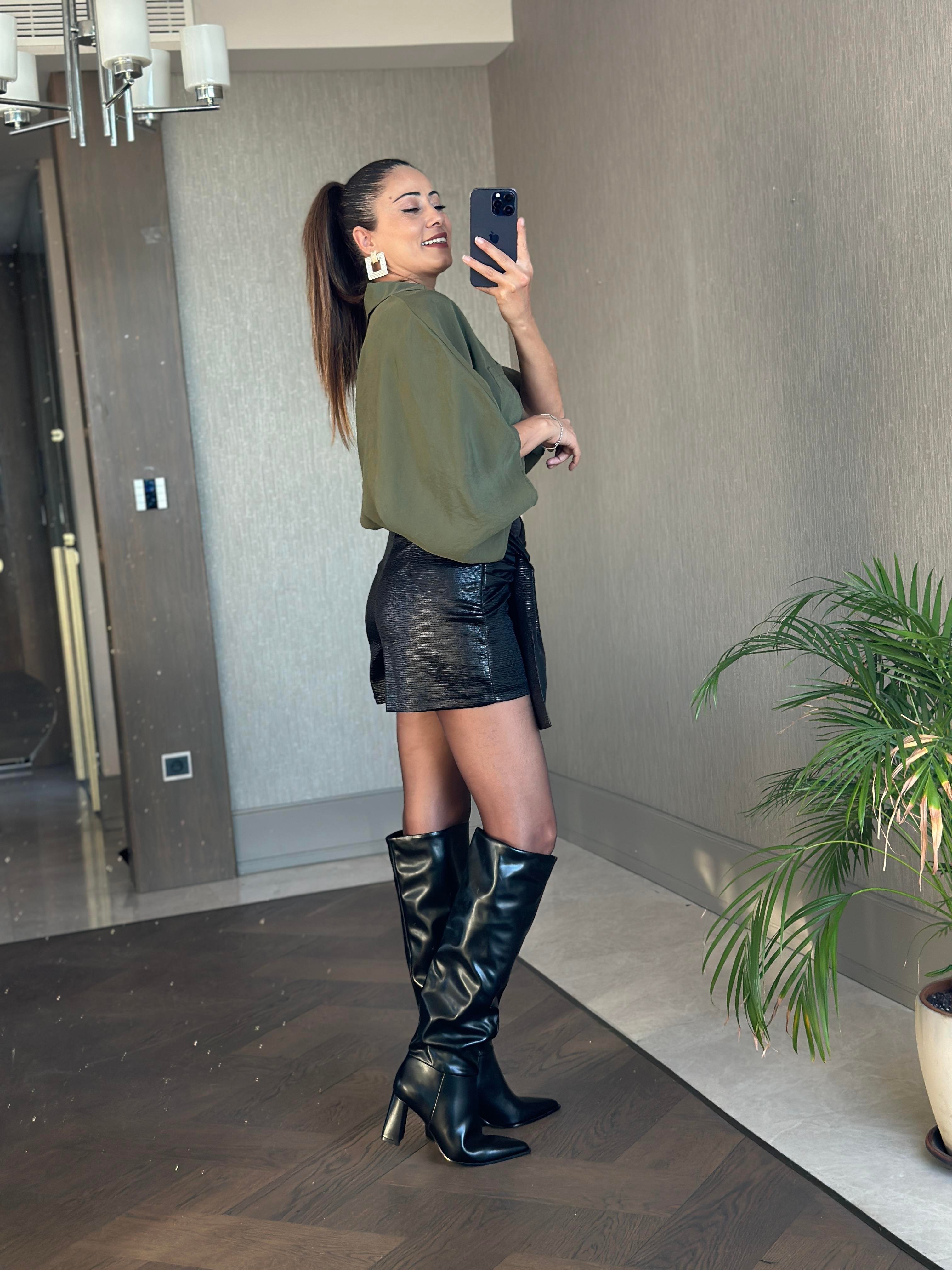 Siyah  Lame Düğümlü Kadın Şort Etek