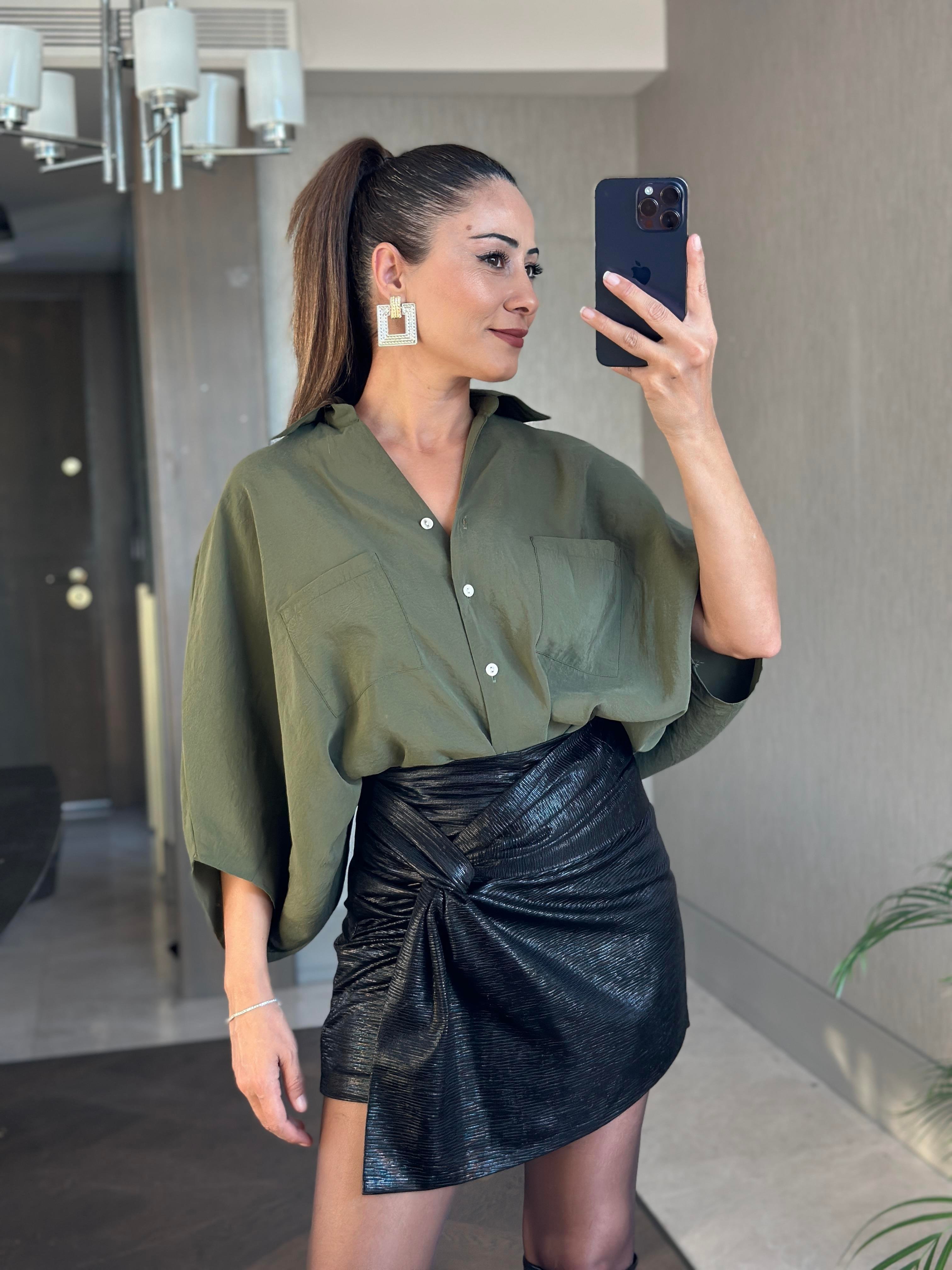 Siyah  Lame Düğümlü Kadın Şort Etek