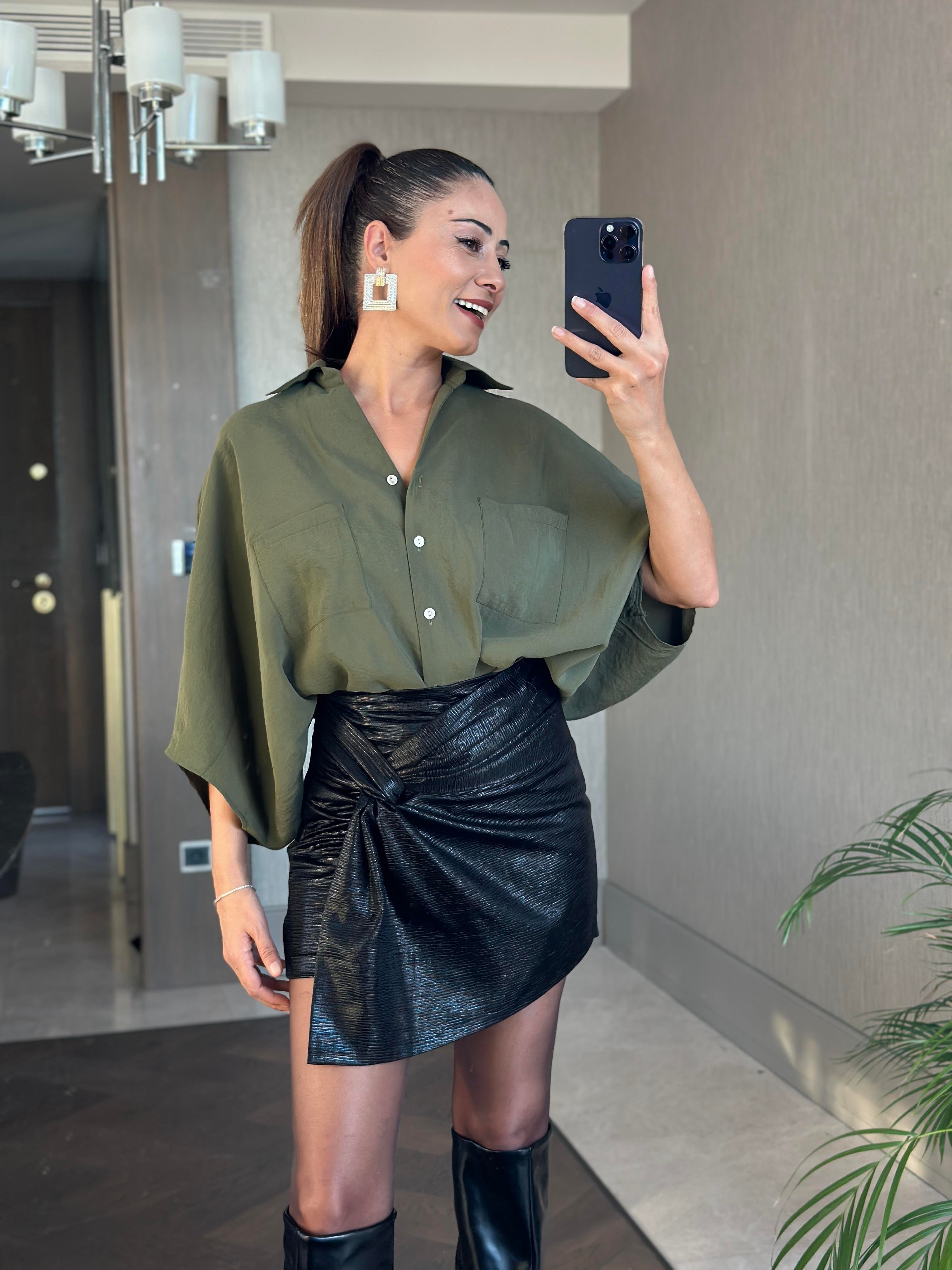 Siyah  Lame Düğümlü Kadın Şort Etek