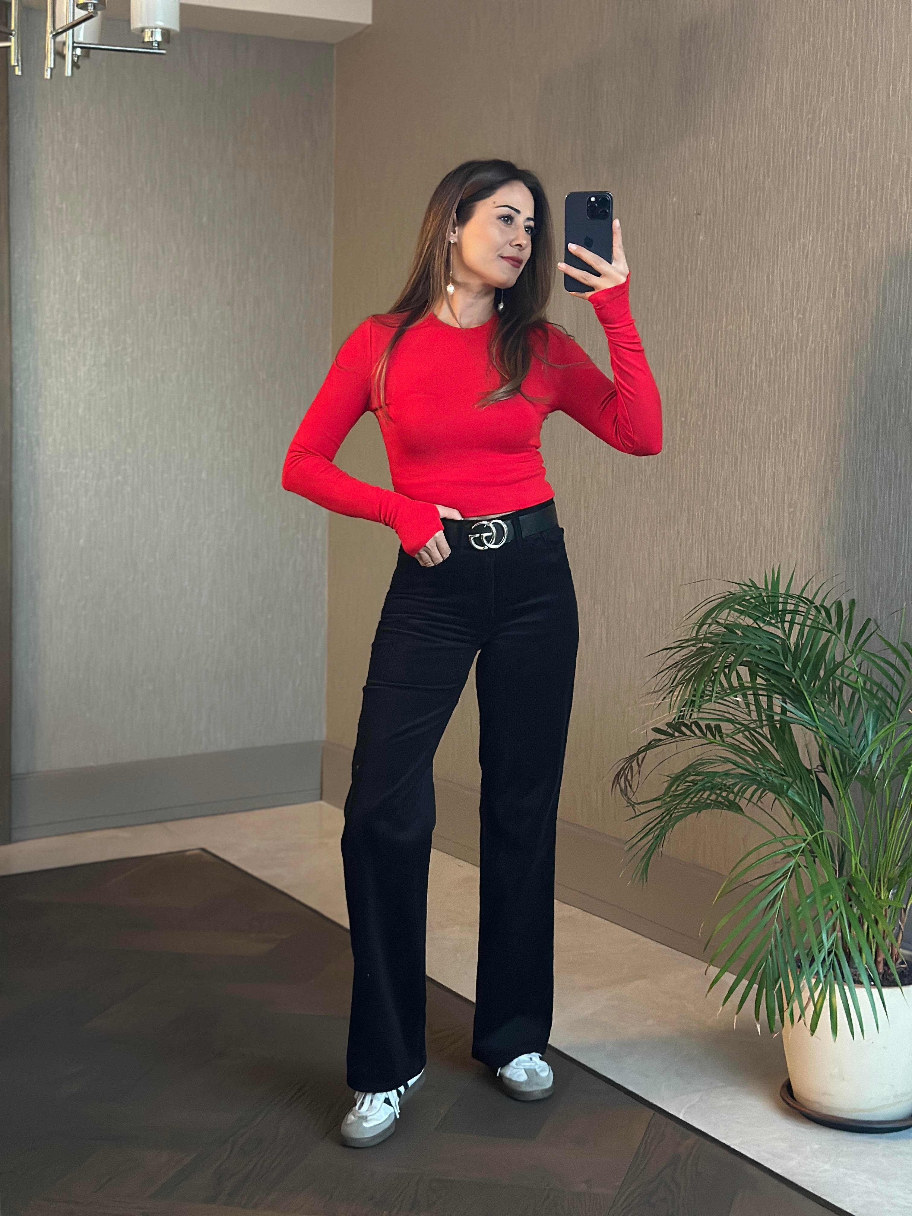 Siyah Marka Model Straight Fitilli Kadın Kadife Pantolon