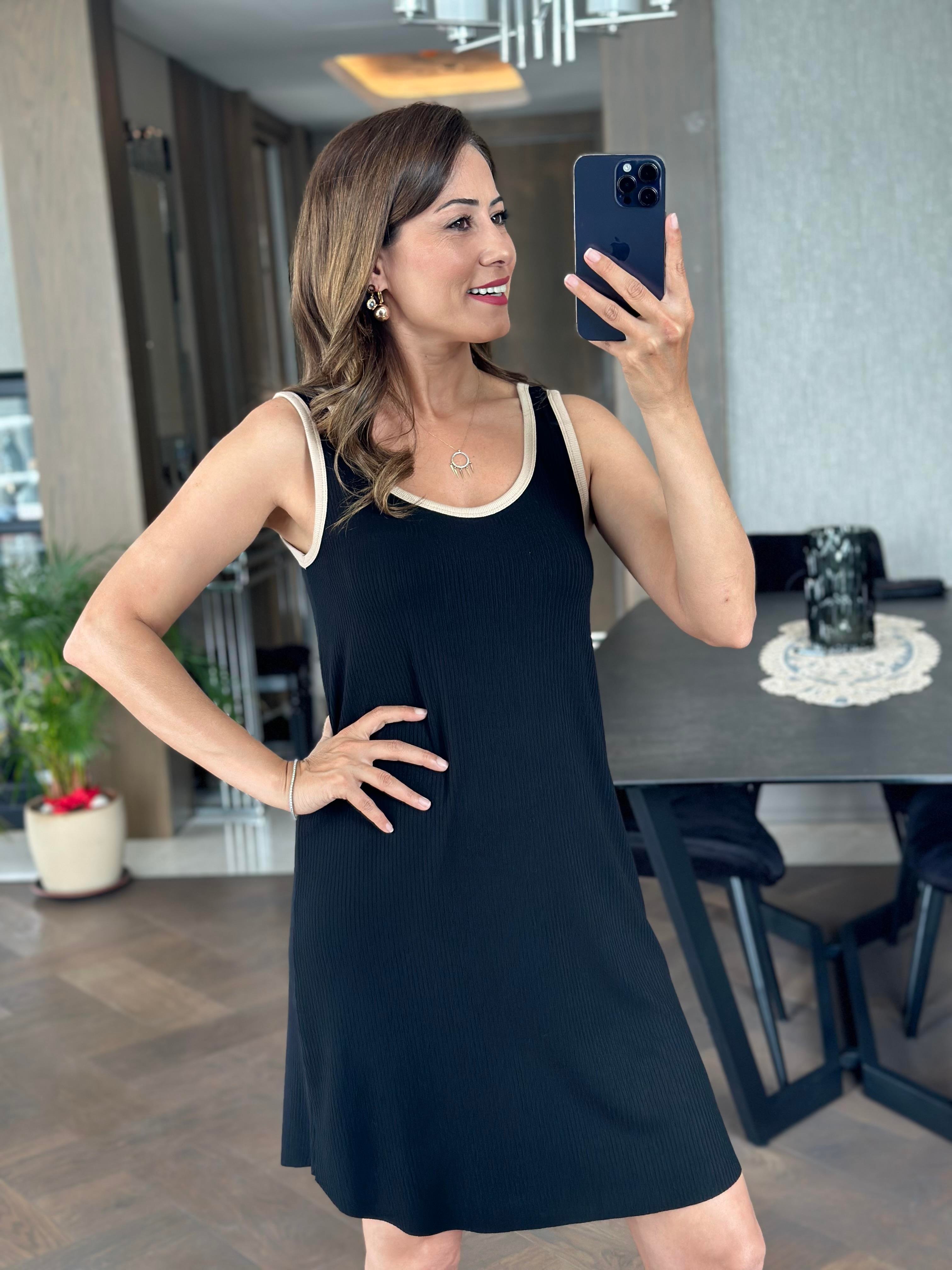 Siyah Ön Arka U Yaka Kalın Askılı Kaşkorse Kadın Elbise 