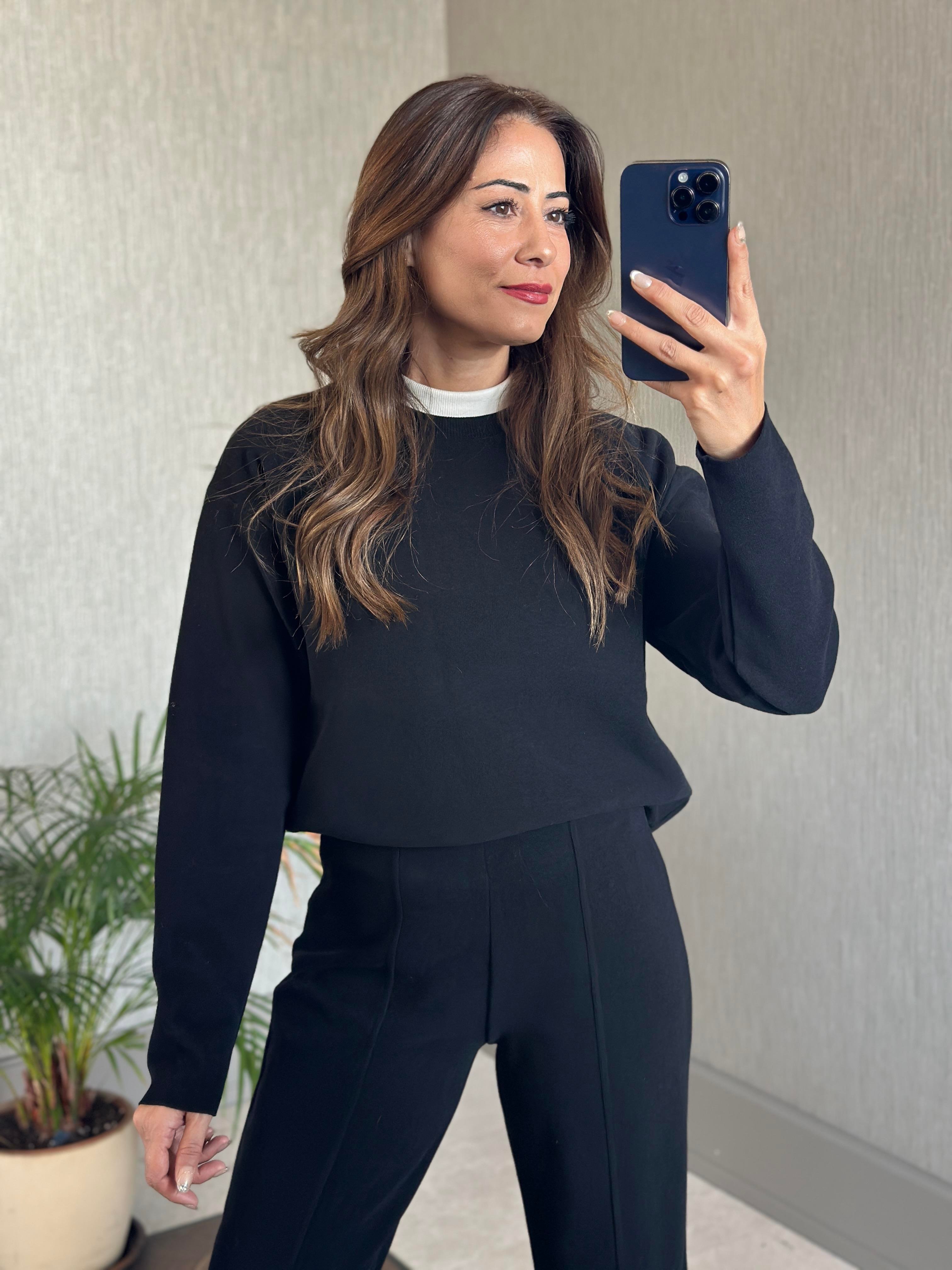 Siyah Selanik Eteği Ve Paçası Kesik Sweatshirt Pantolon Kadın Alt Üst Takım