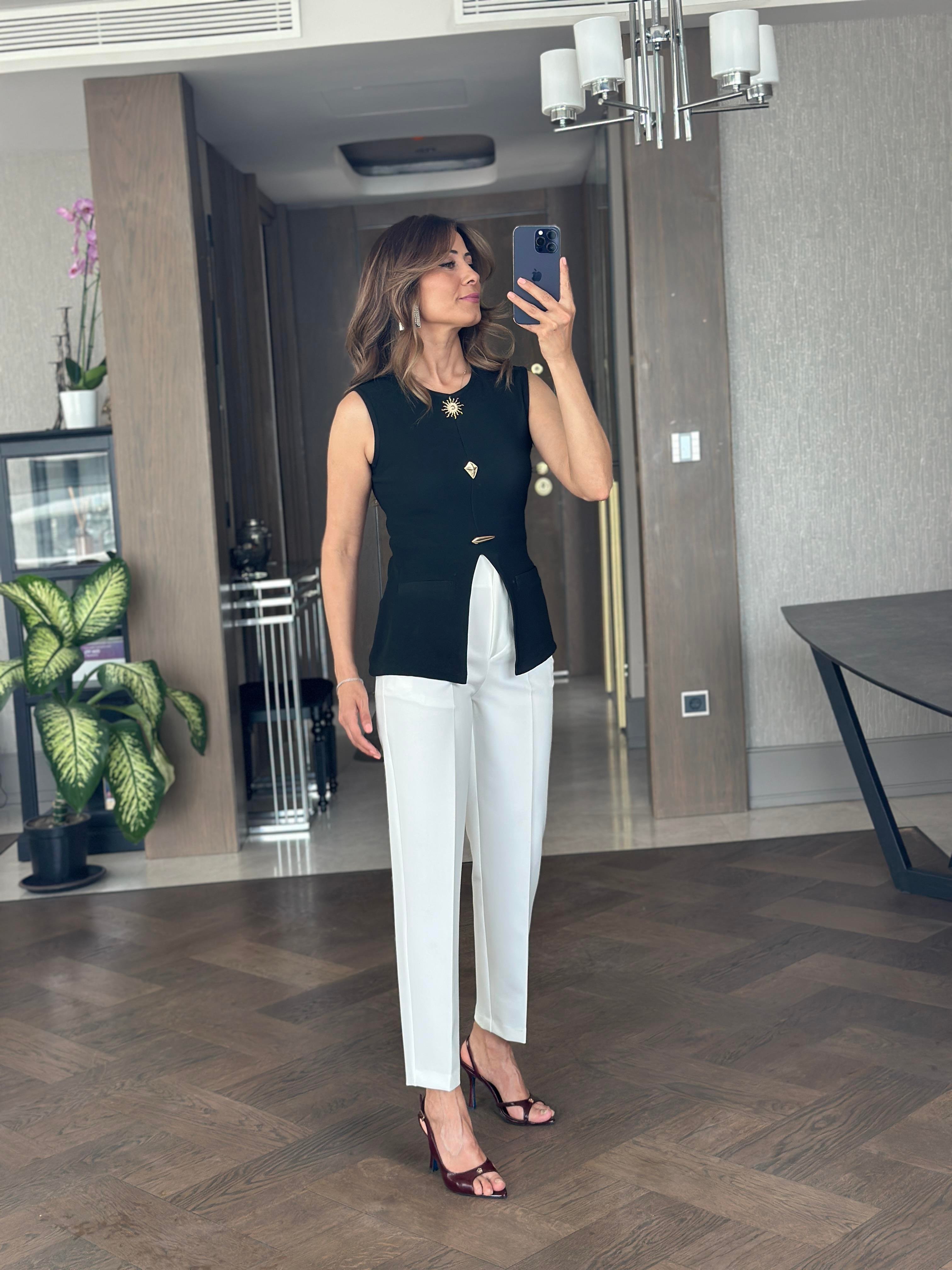 Siyah Sıfır Kol Güneş Serisi Ottoman Kadın Bluz