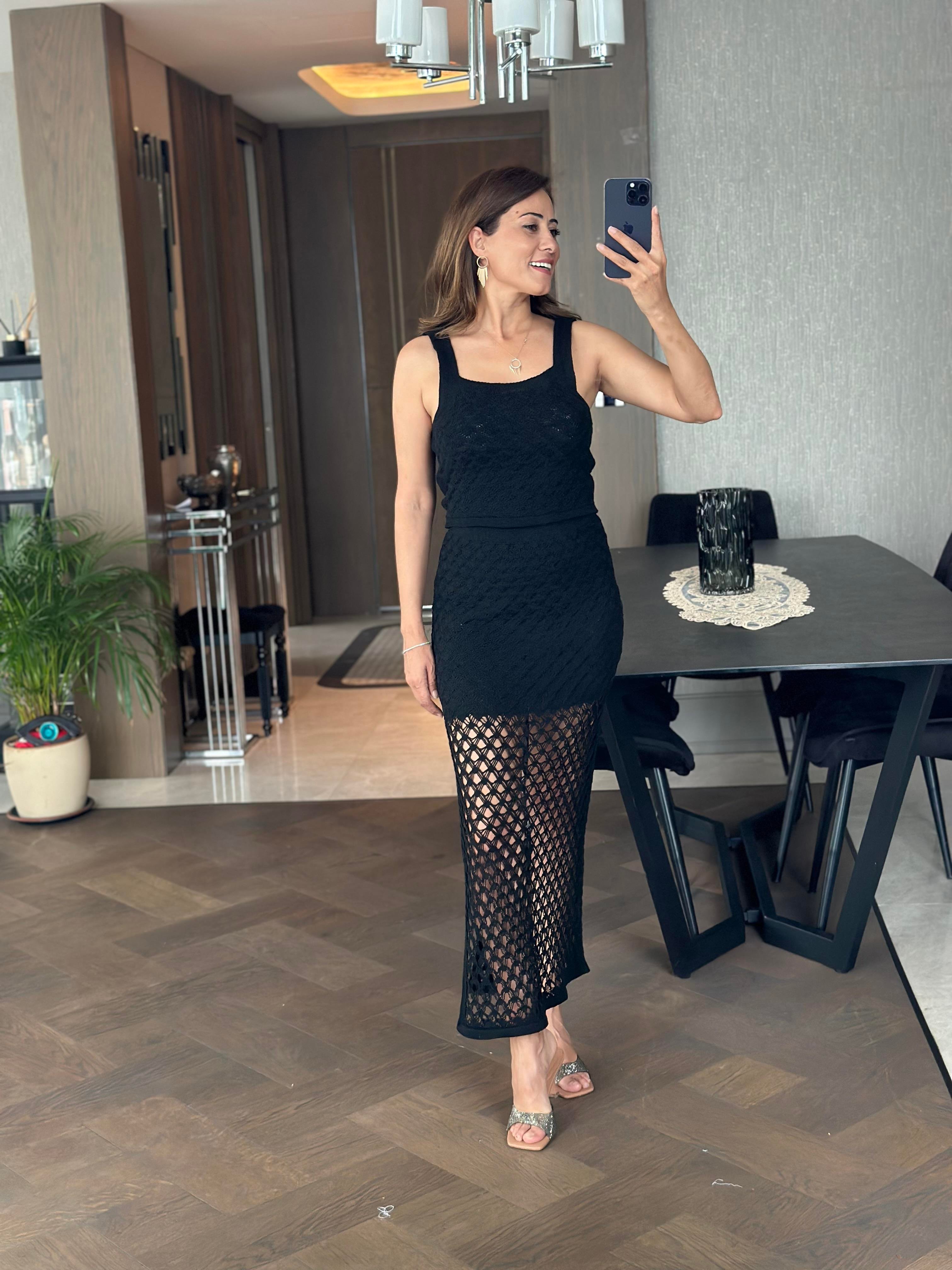 Siyah Triko Bluz Etek Kadın Alt Üst Takım