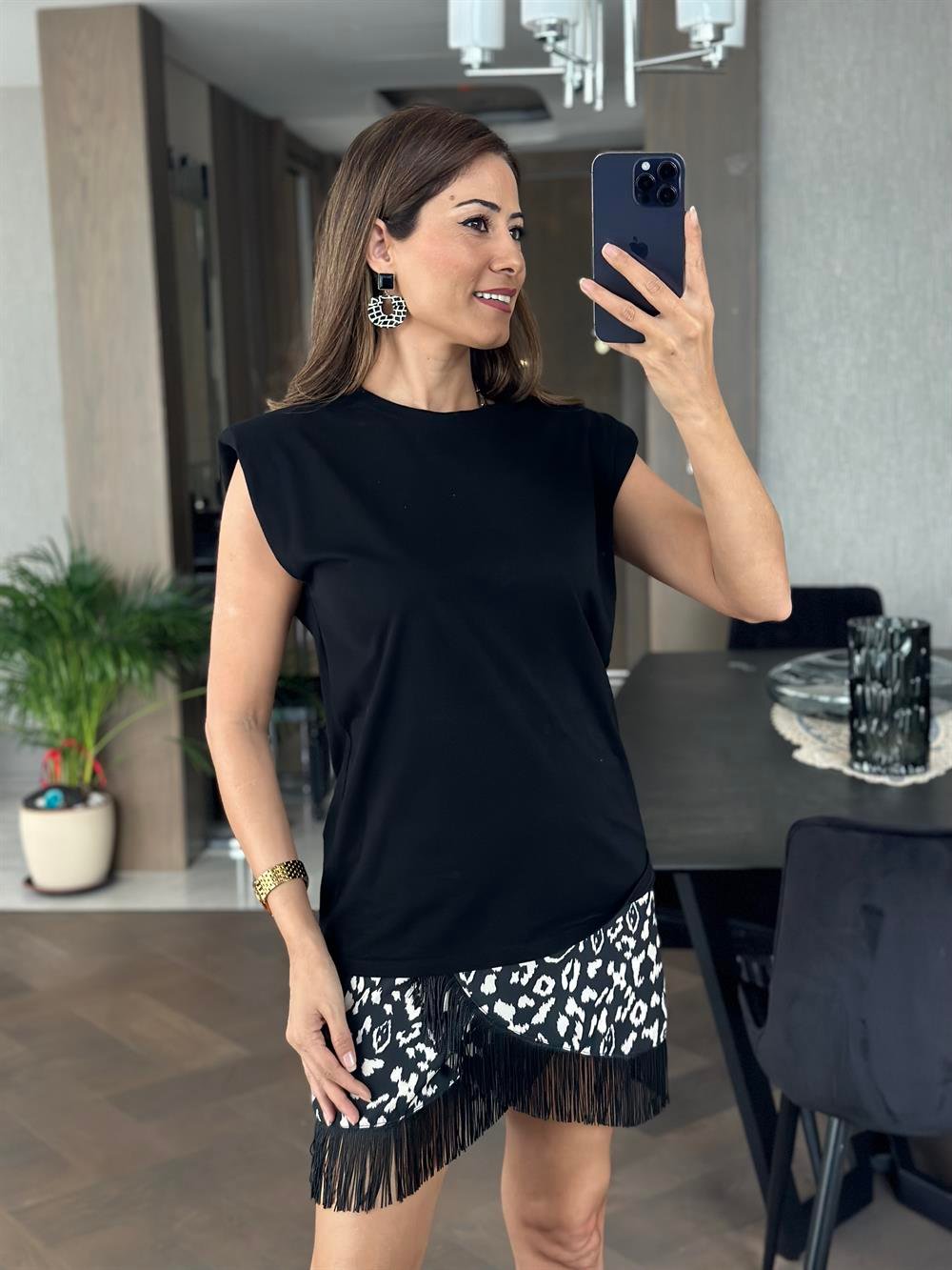 Siyah Vatkalı Basic Kadın T-Shirt