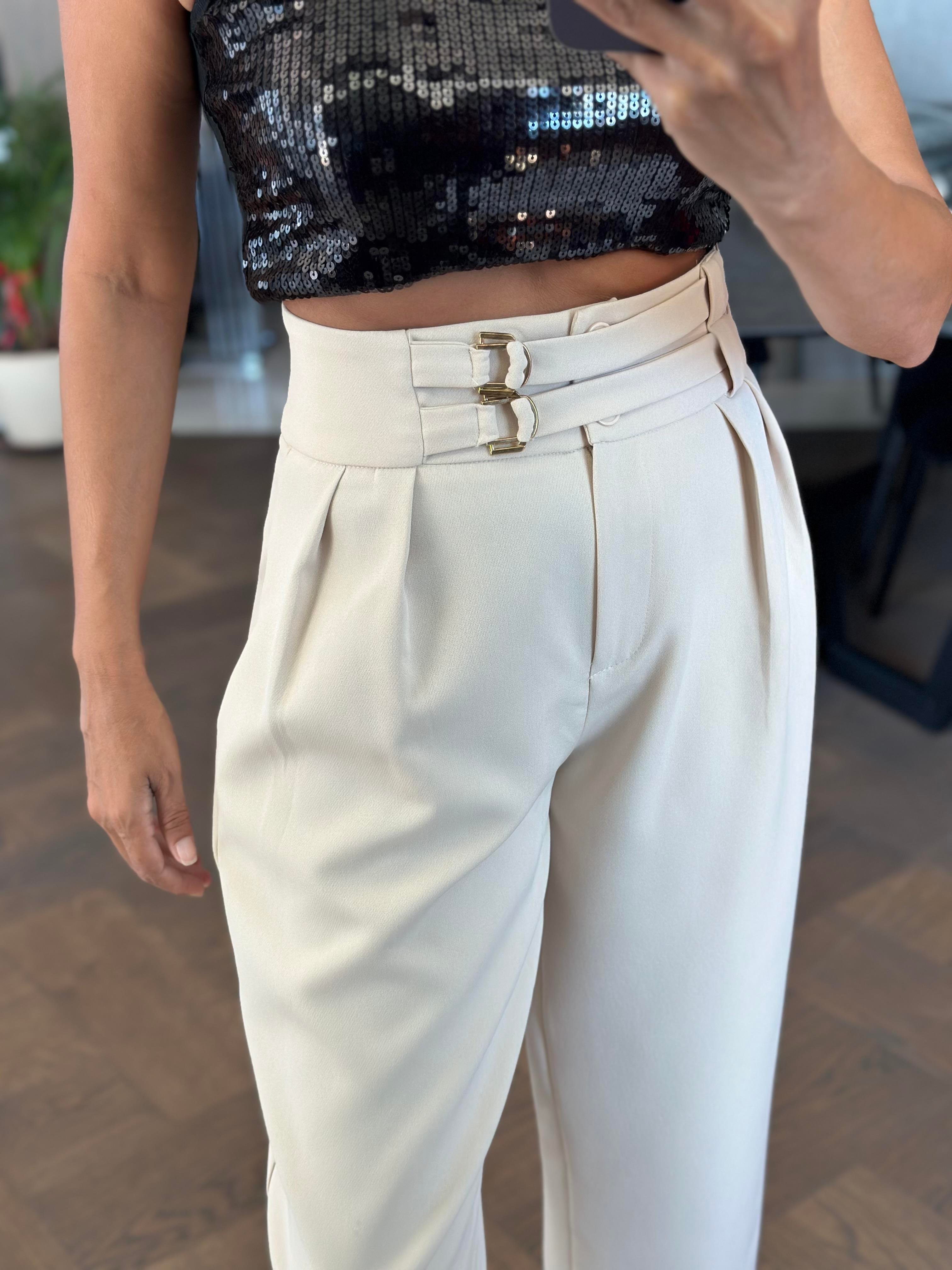 Taş Ekstra Yüksek Bel Tokalı Marka Model Kadın Pantolon