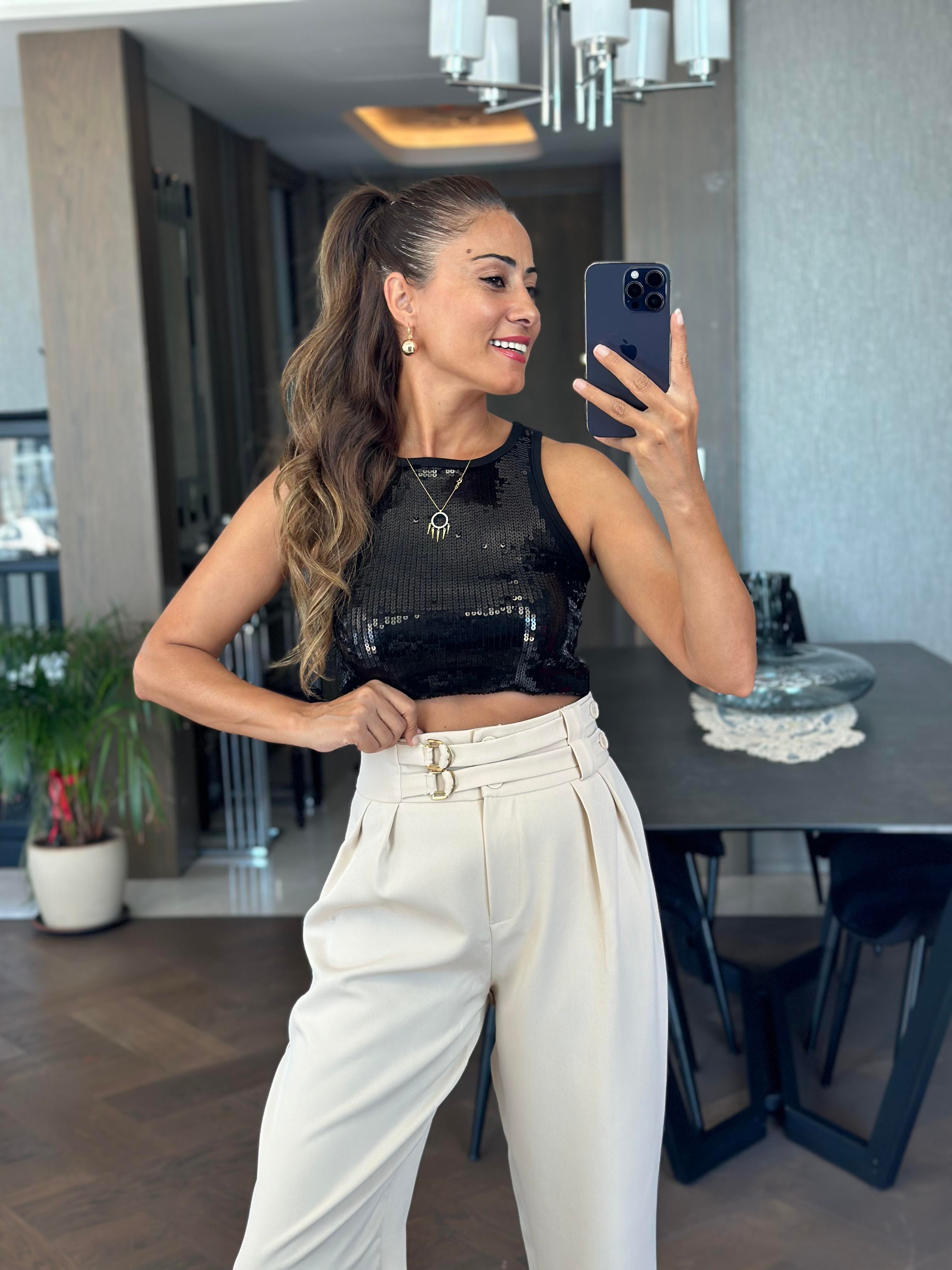 Taş Ekstra Yüksek Bel Tokalı Marka Model Kadın Pantolon