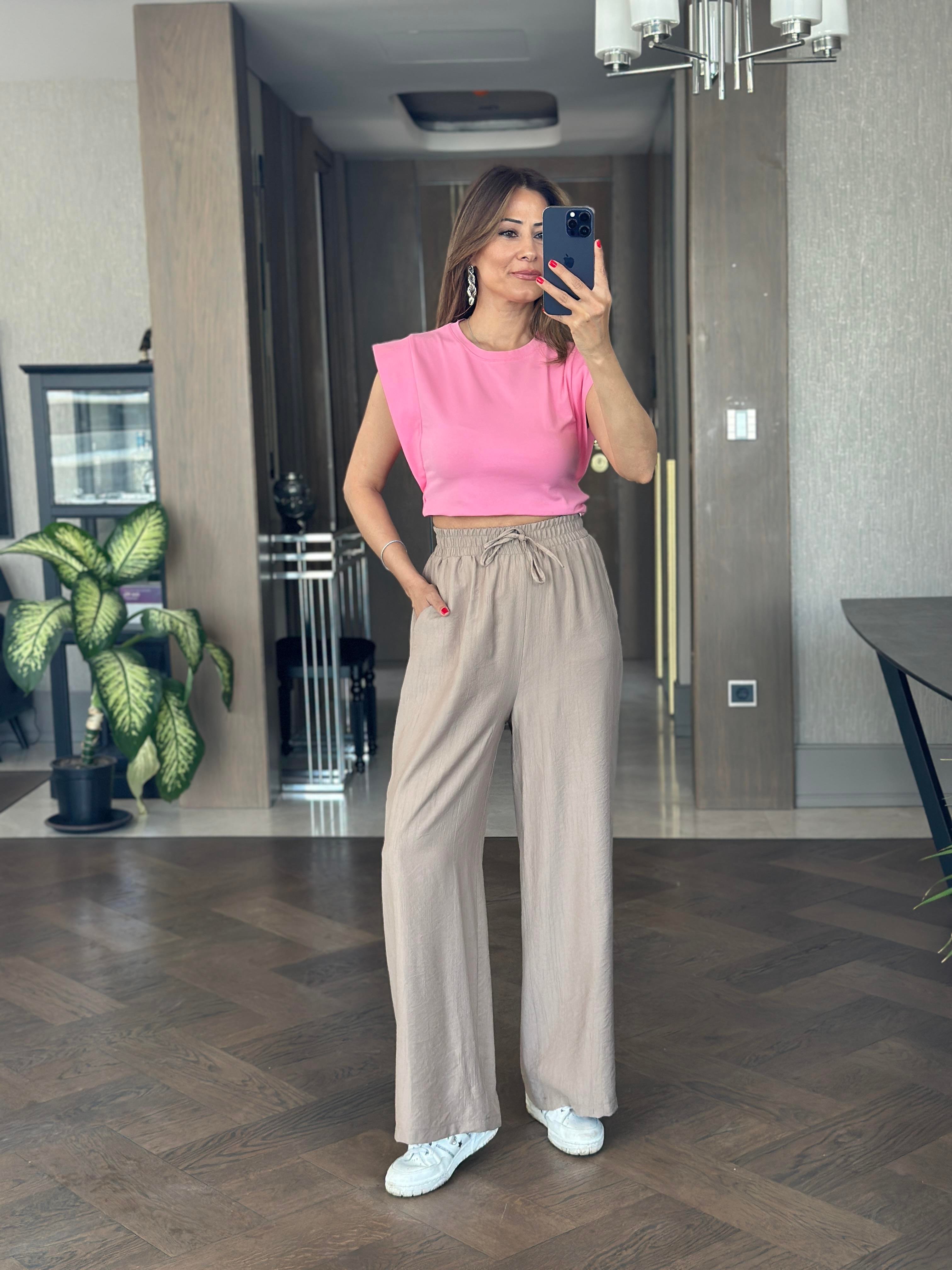 Vizon Bağcık Detay Çilek Yürüyüş Kadın Pantolon