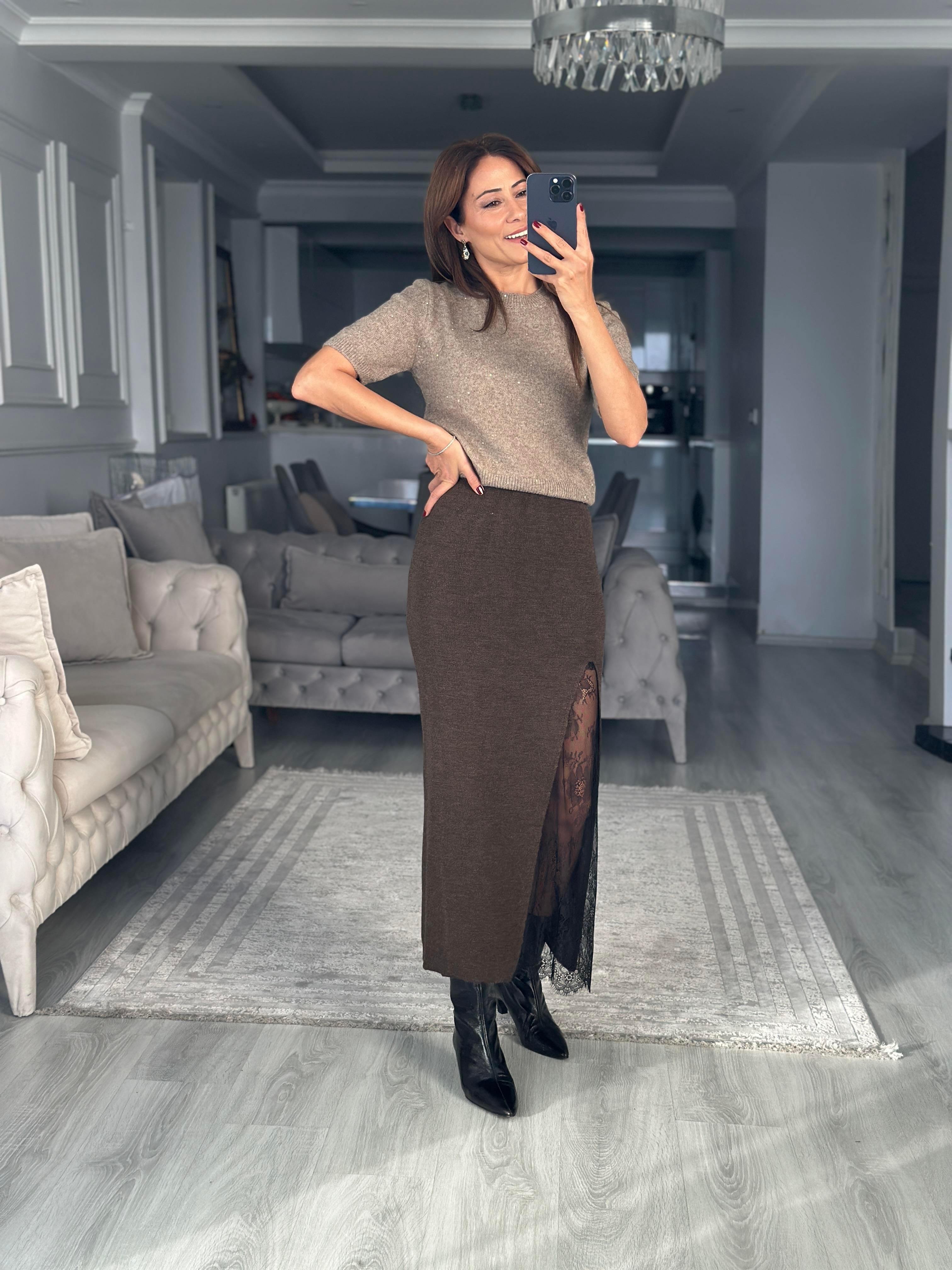 Vizon Bisiklet Yaka Kısa Kol Pullu Simli Kazak