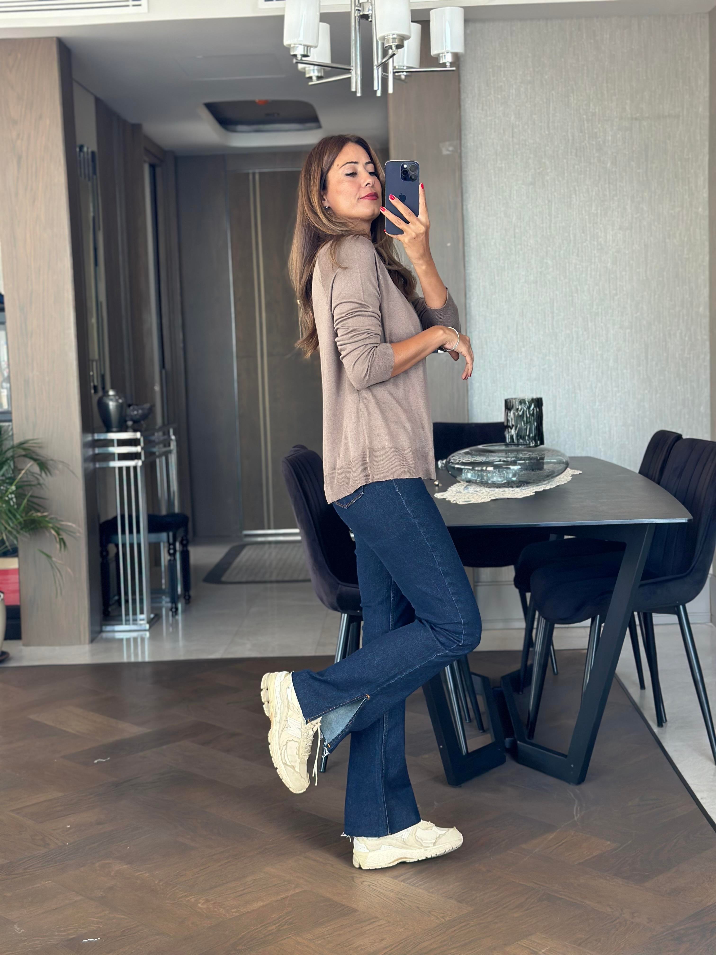 Vizon Bisiklet Yaka Uzun Kol Dlvn Düz Merserize Kadın Bluz