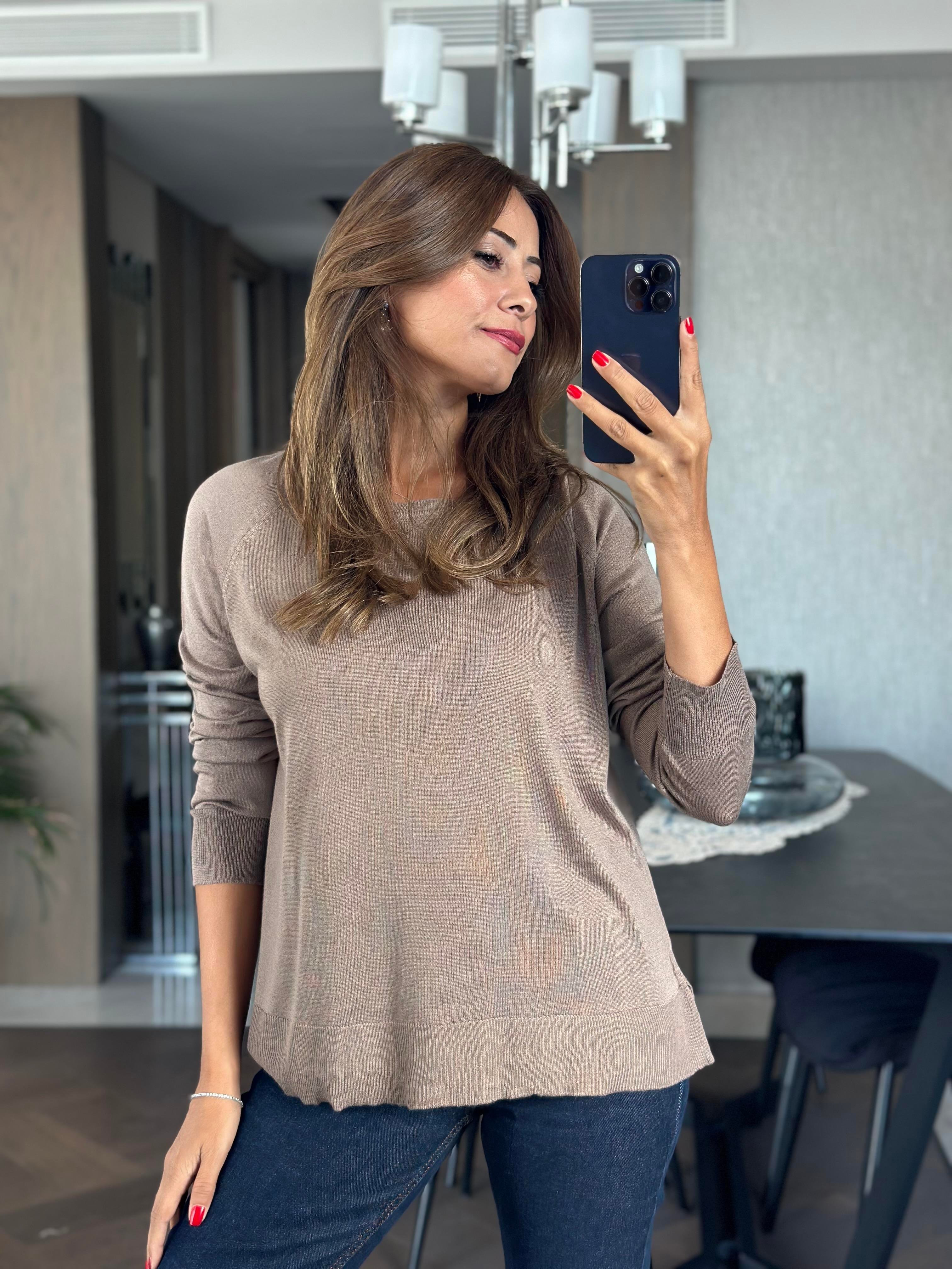 Vizon Bisiklet Yaka Uzun Kol Dlvn Düz Merserize Kadın Bluz