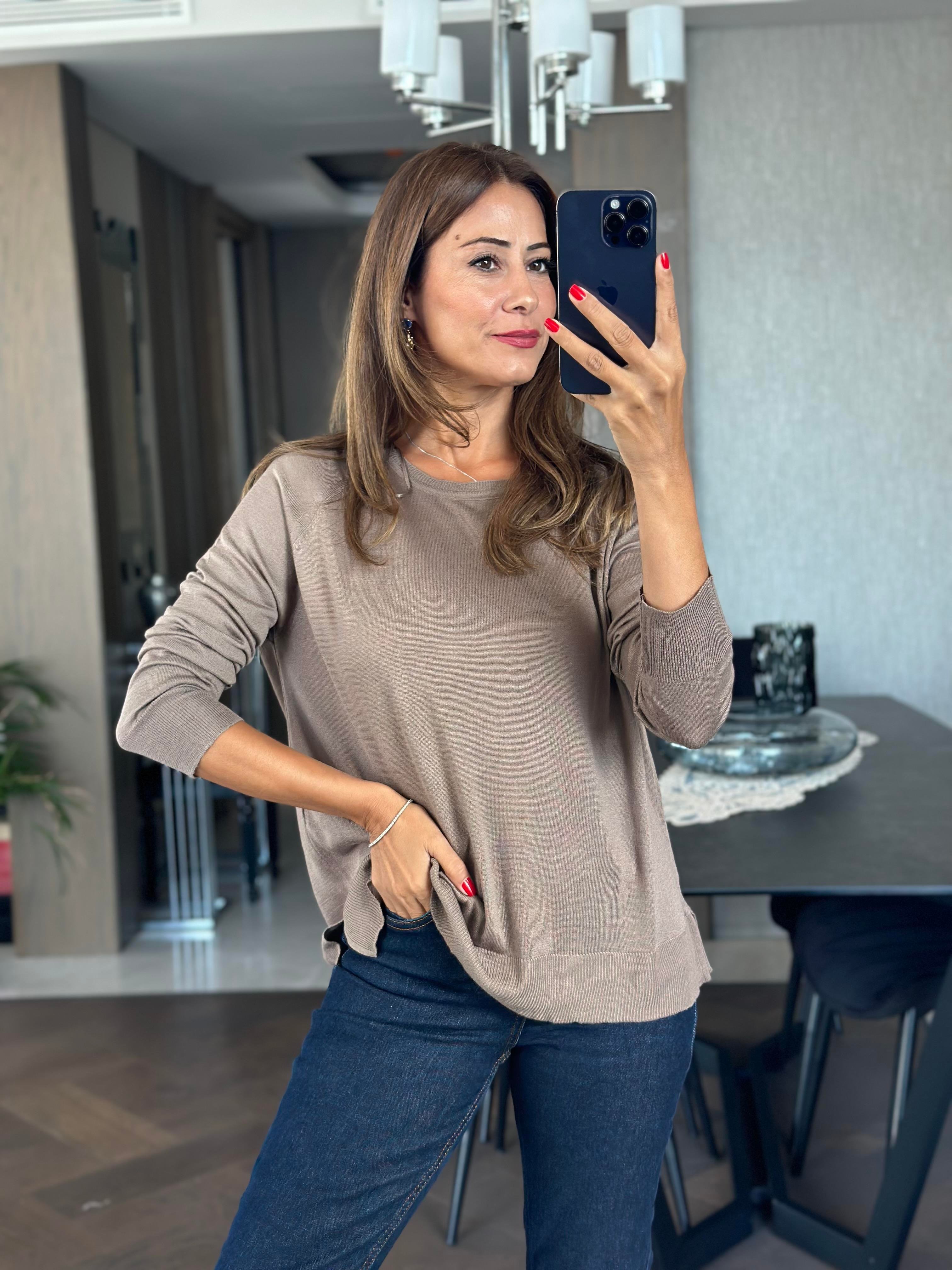 Vizon Bisiklet Yaka Uzun Kol Dlvn Düz Merserize Kadın Bluz