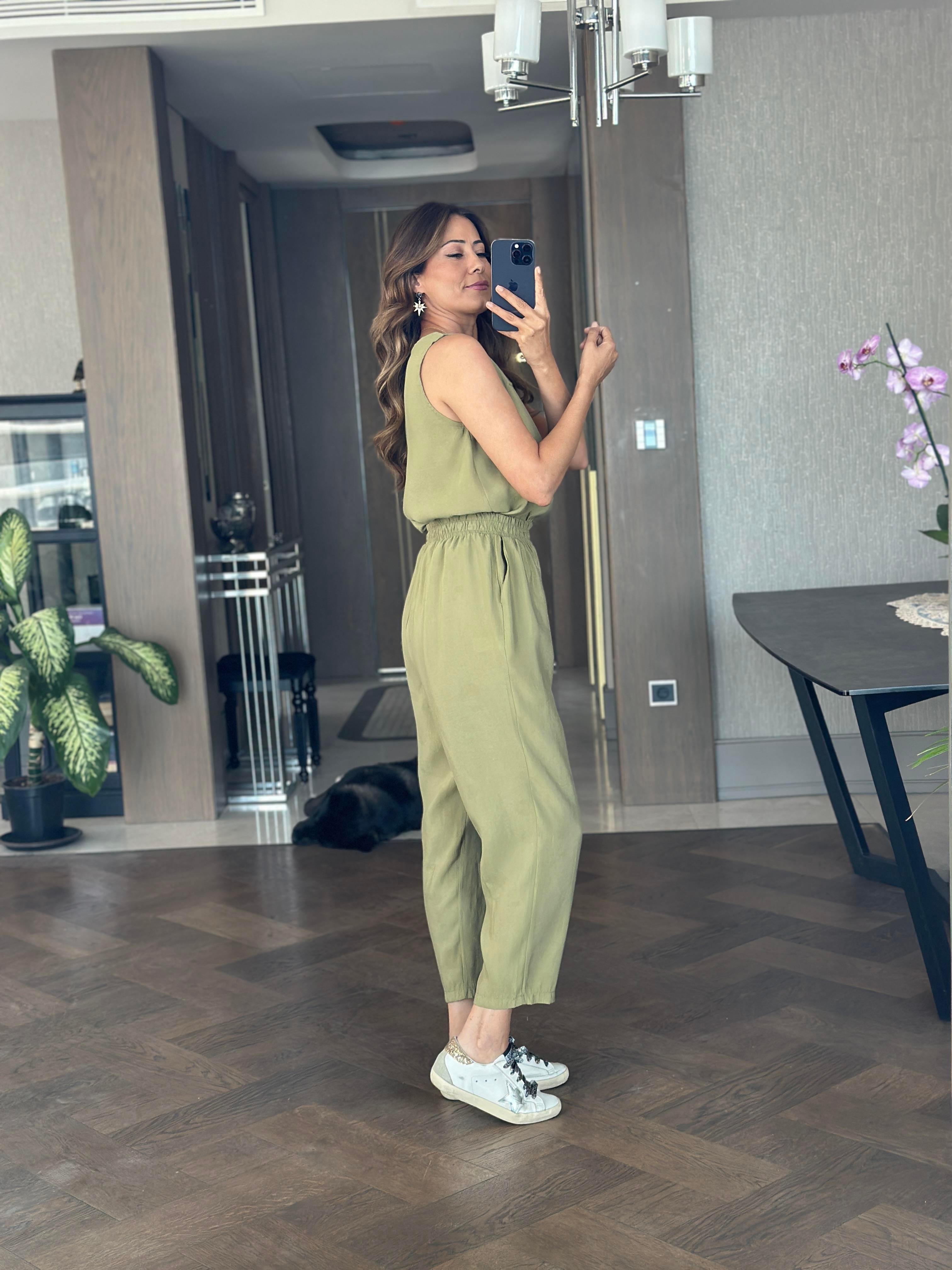 Yağ Yeşili Bisiklet Yaka Sıfır Kol Bluz Pantolon Tnsl Alt Üst Takım