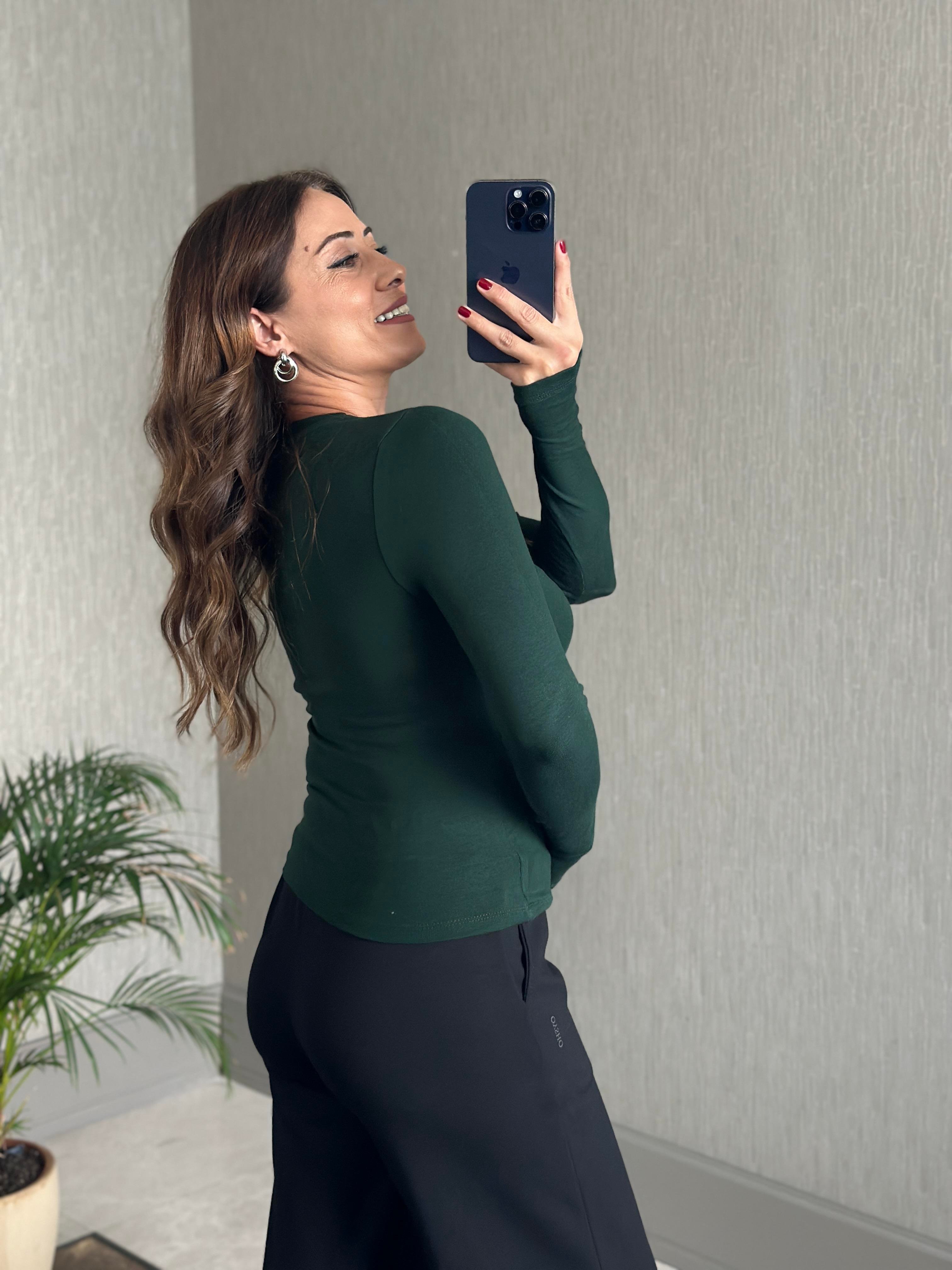 Zümrüt Yeşili Parmak Detay Bisiklet Yaka Yumoş Kadın Body