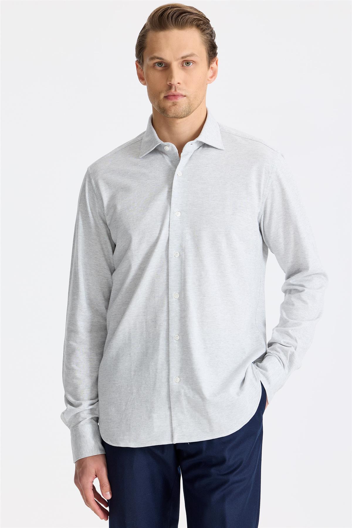 Açık Gri Pamuk Kaşmir Gömlek
