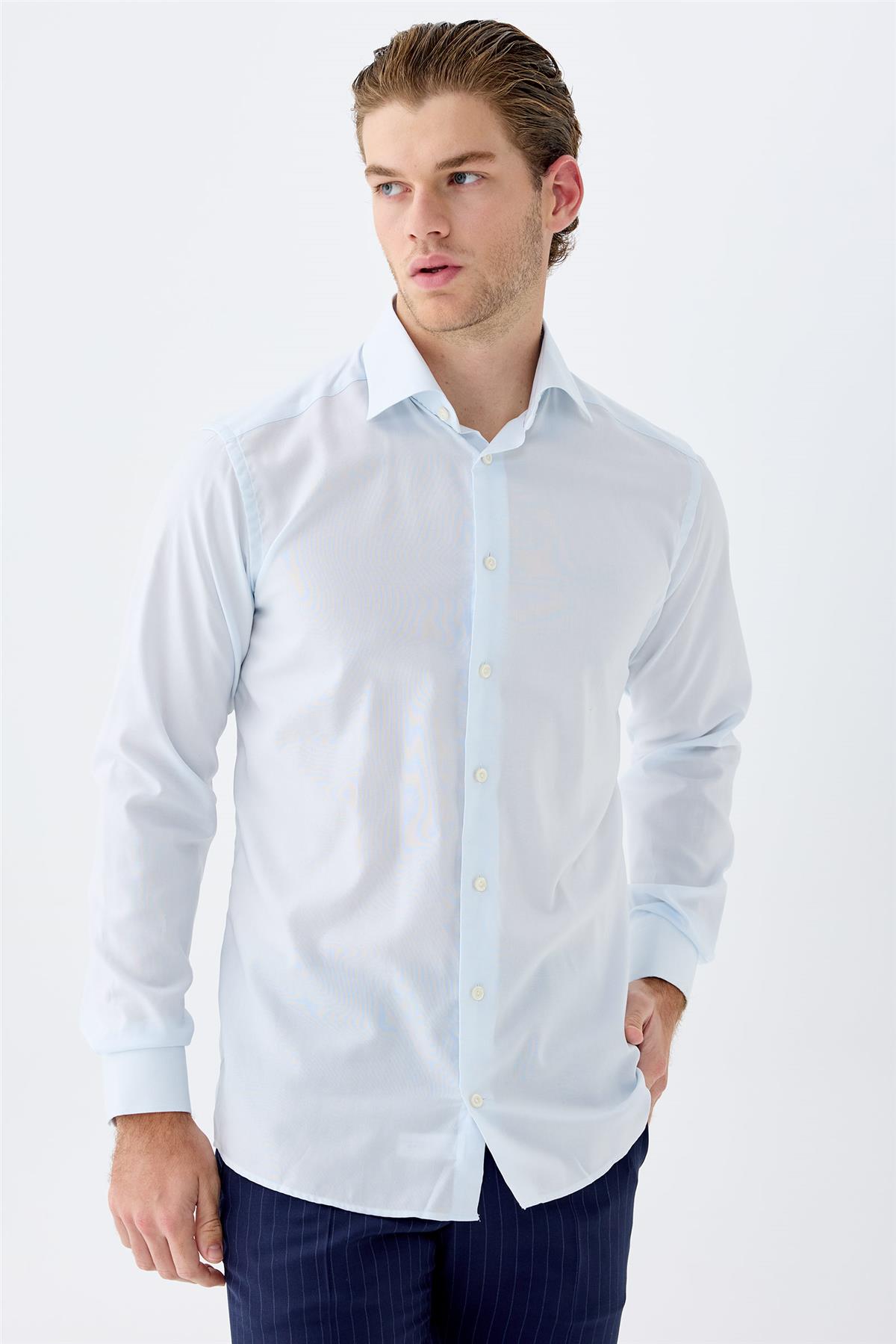 Açık Mavi Oxford Pamuk Gömlek