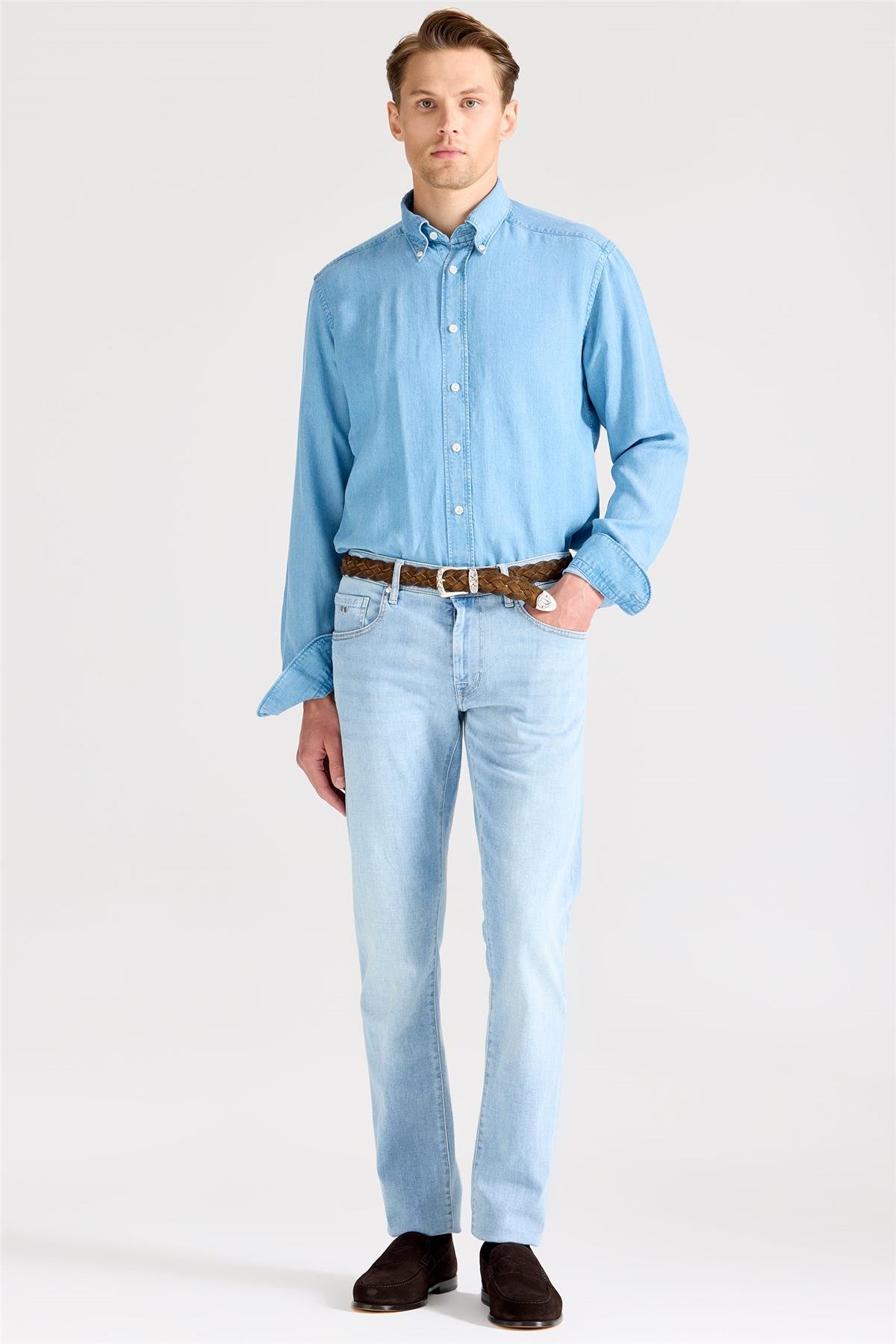 Açık Mavi Pamuk Denim Pantolon