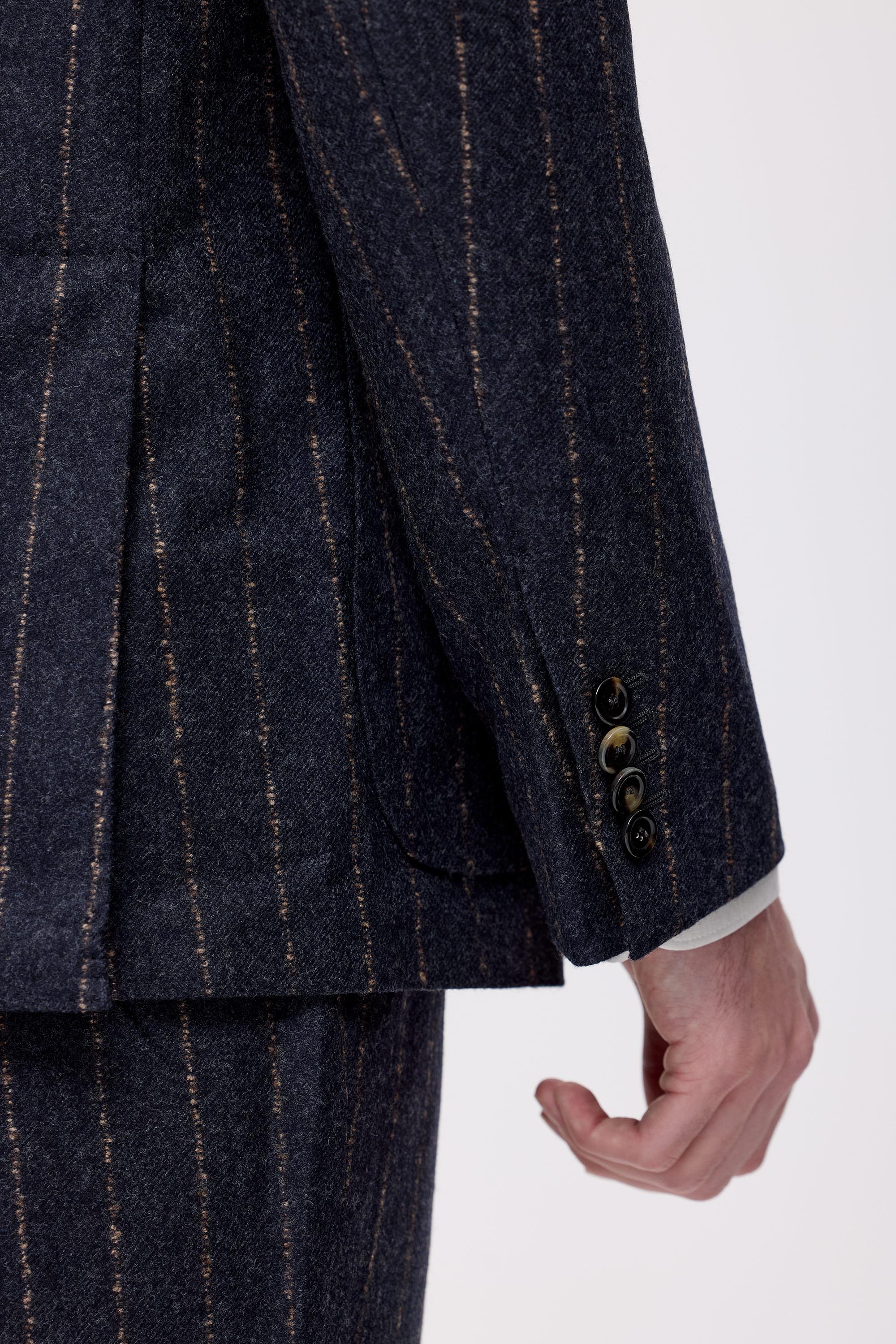 Antrasit Bej Çizgili Yün Kaşmir Kruvaze Takım Elbise