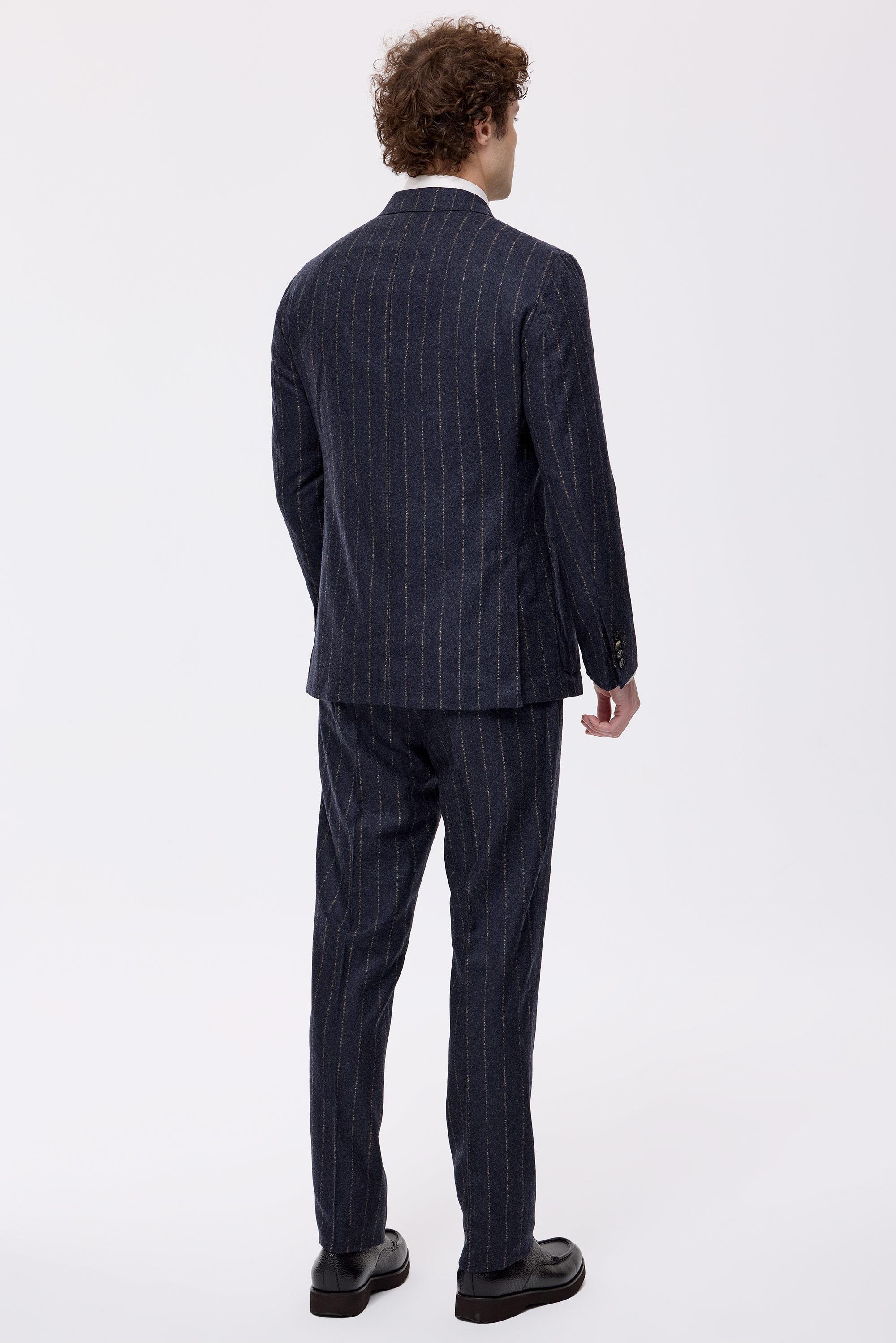 Antrasit Bej Çizgili Yün Kaşmir Kruvaze Takım Elbise