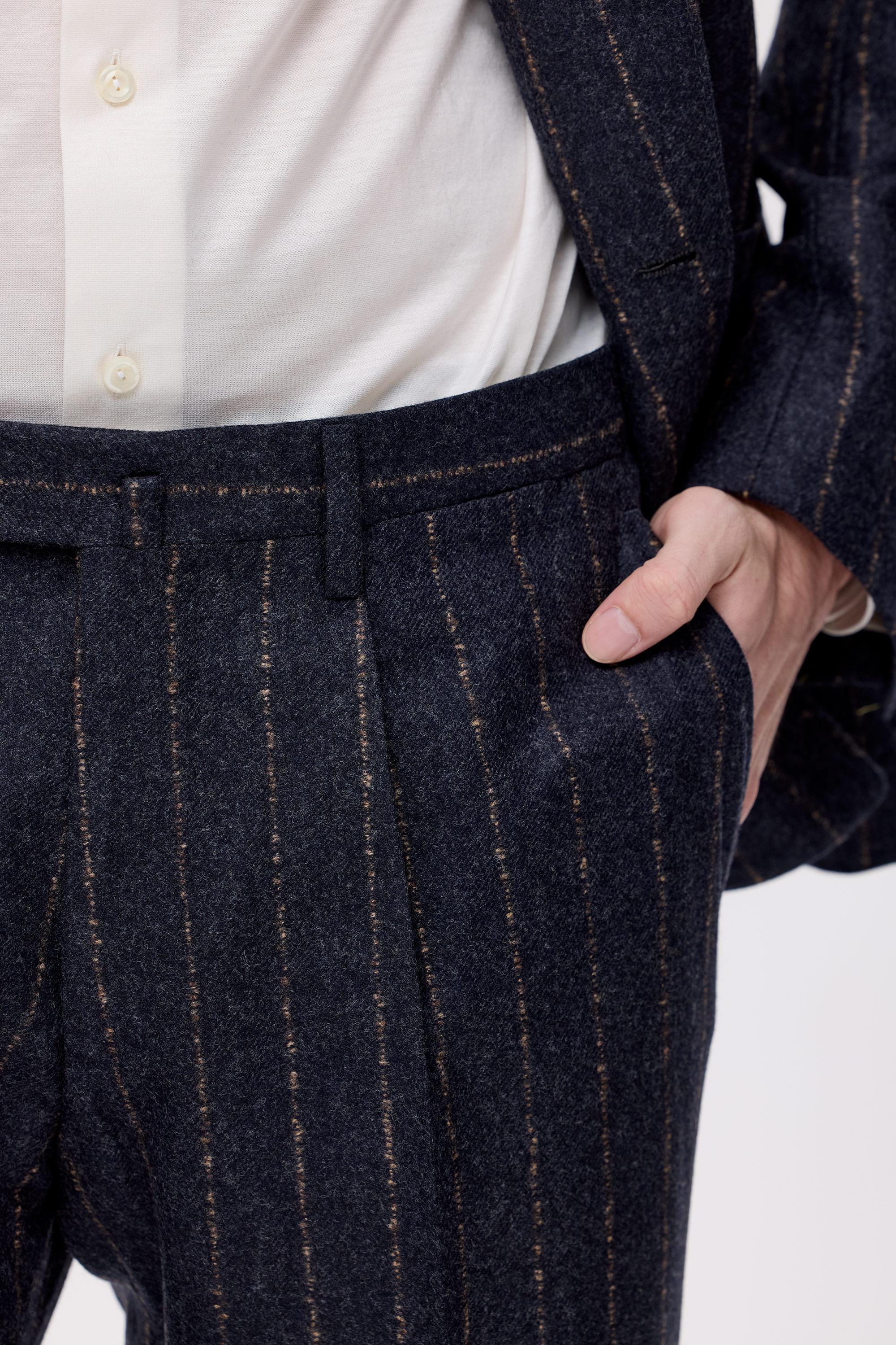 Antrasit Bej Çizgili Yün Kaşmir Kruvaze Takım Elbise