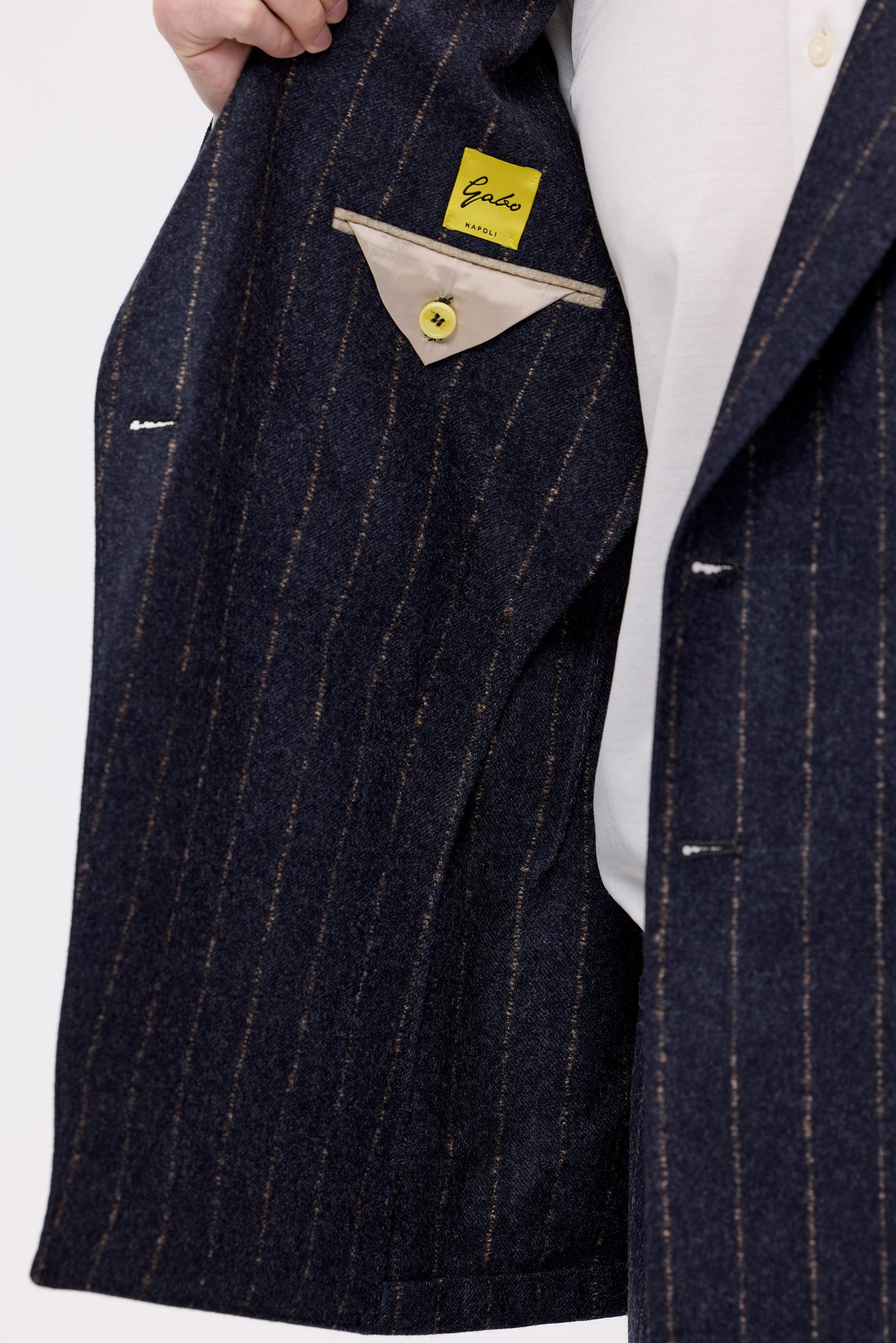 Antrasit Bej Çizgili Yün Kaşmir Kruvaze Takım Elbise