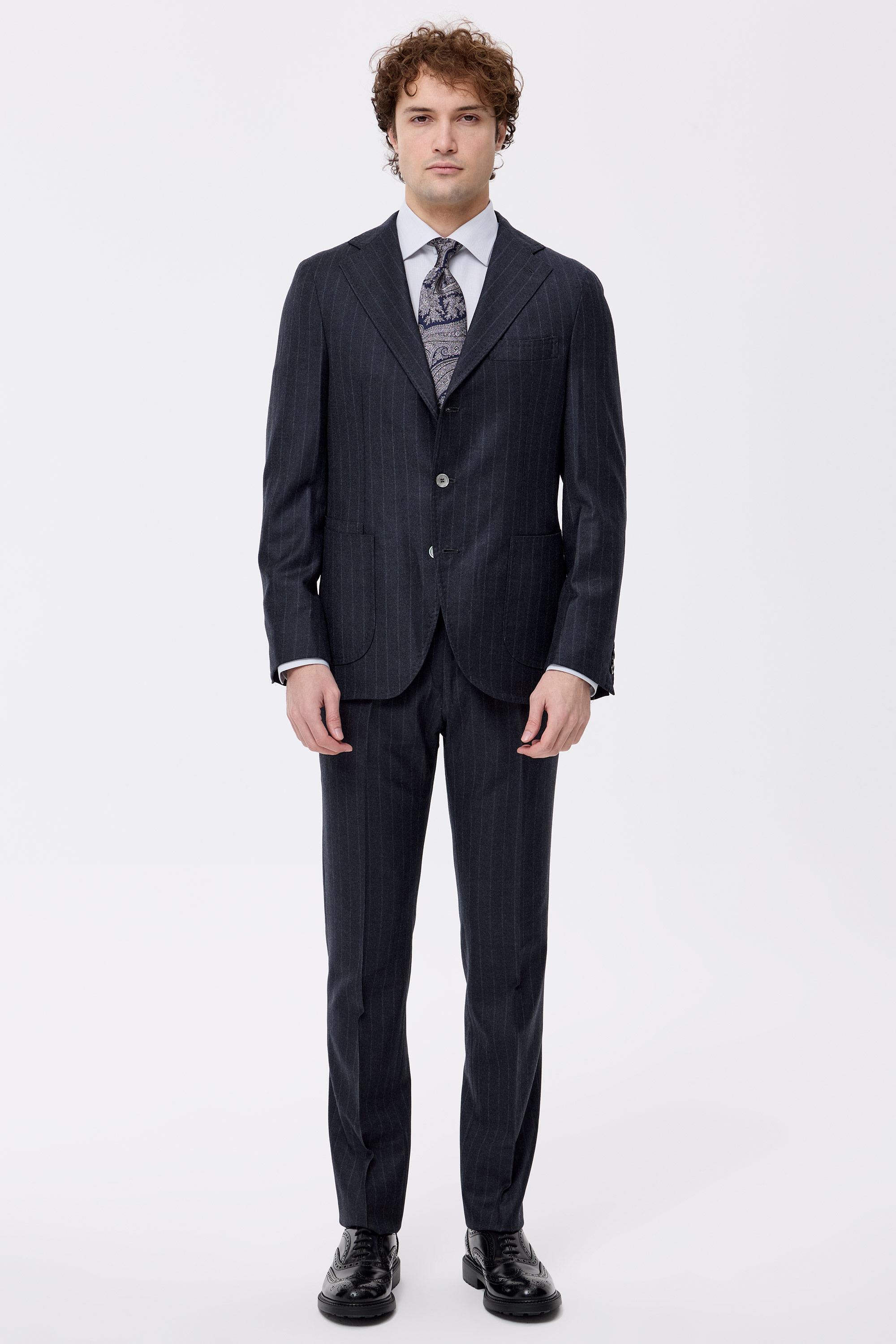 Antrasit Çizgili Saf Yün  Takım Elbise